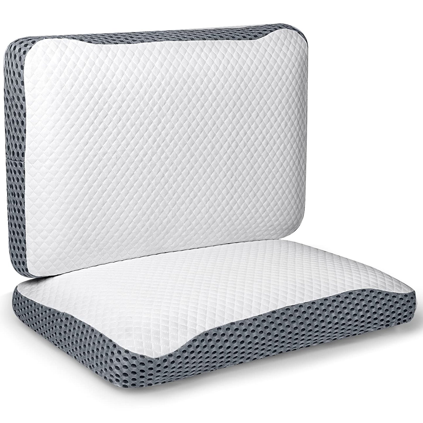 KTMOUW Almohada 2 Piezas Memory Foam y Microfibras antiácaros e hipoalergénico Conductor de Temperatura, Ligero y Resistente