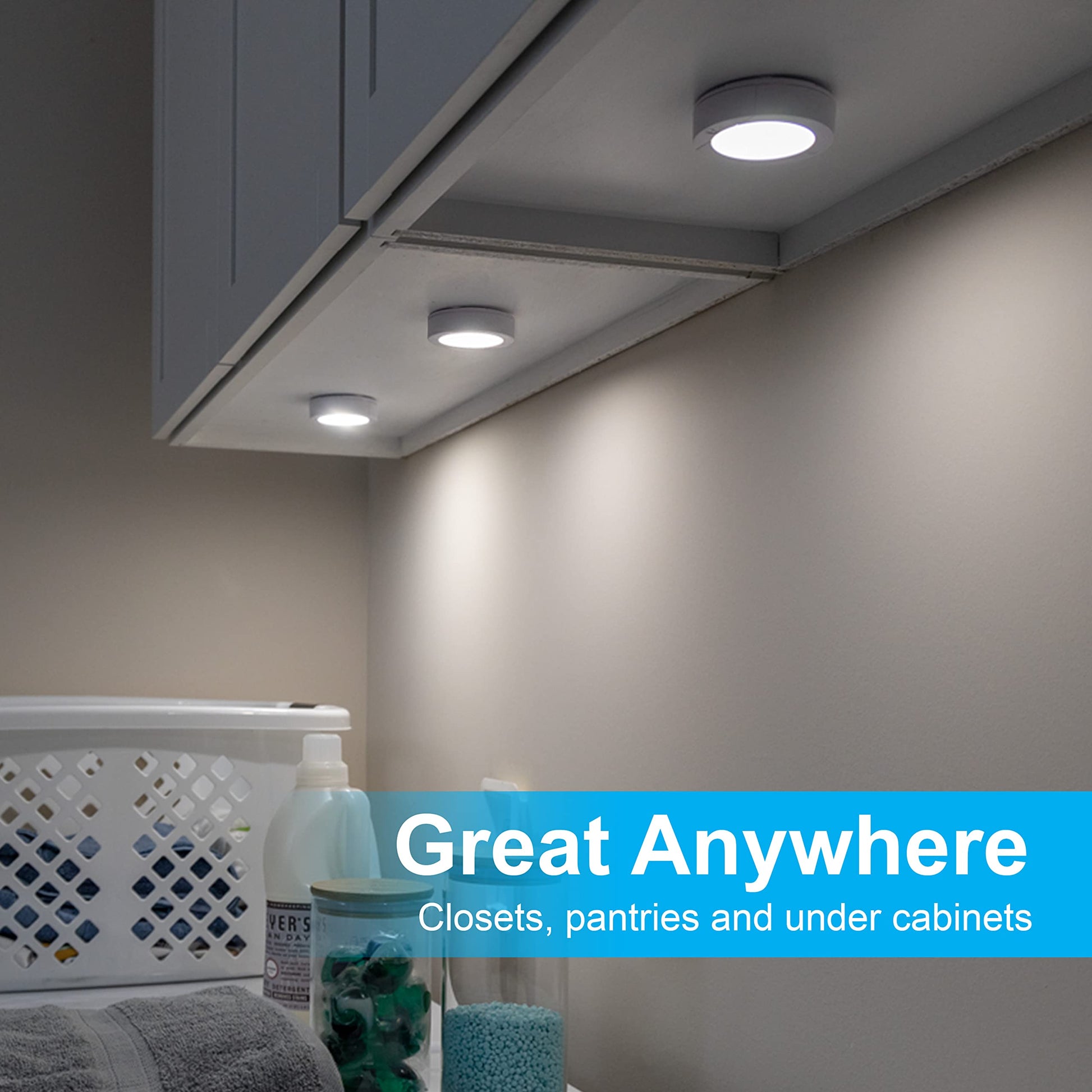 GE, Lampara LED Inalámbrica, Funciona con Pilas, Encendido/Apagado táctil, 20 lúmenes, Blanco Brillante, Ideal para Closets, Gabinetes, Garaje y Mas, Montaje con Cinta o Tornillo, Paquete de 2, 25434