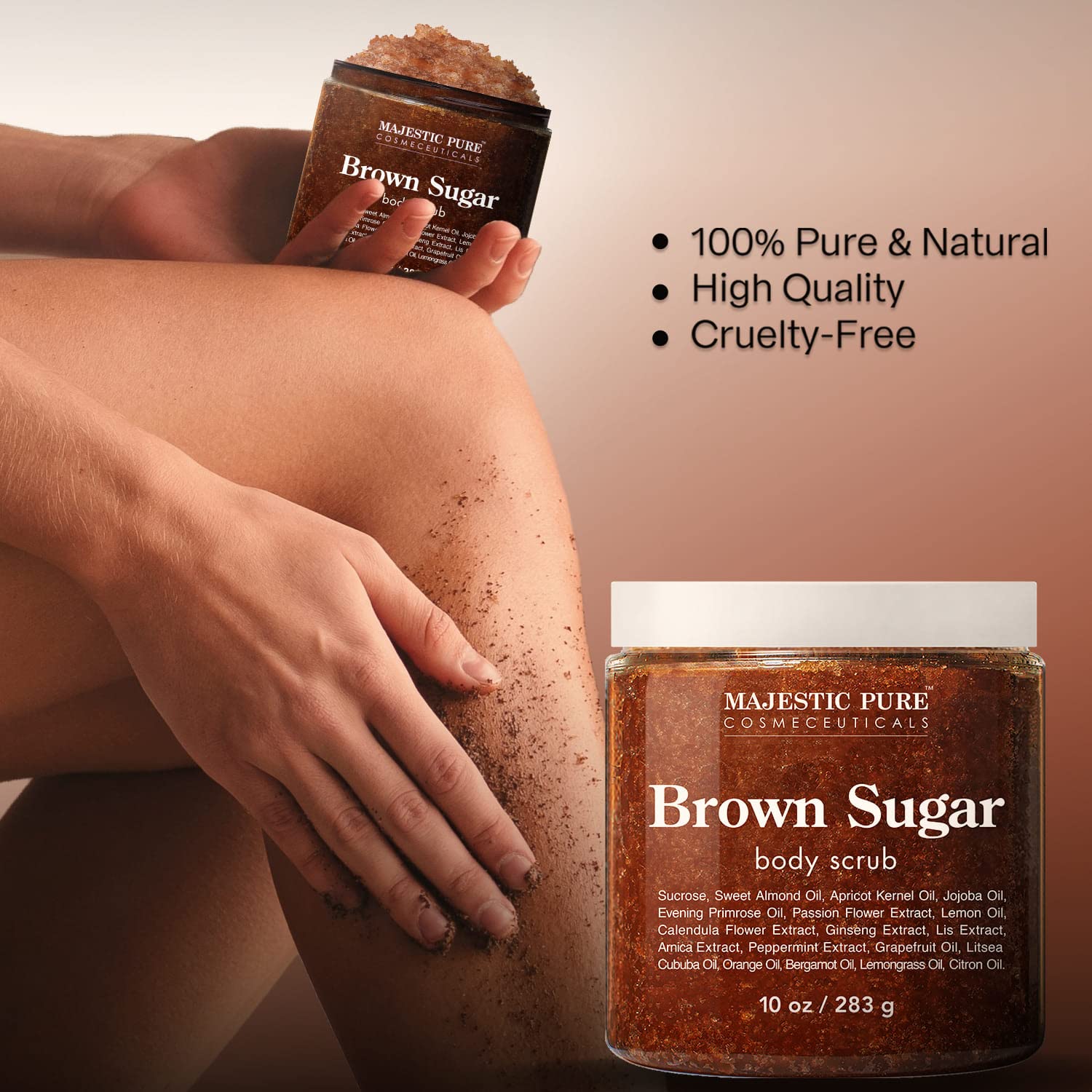 Majestic Pure Brown Sugar Scrub, Natural Exfoliator - Facial and Body Scrub for Cellulite, Stretch Marks, Acne, and Varicose Veins, 10 oz