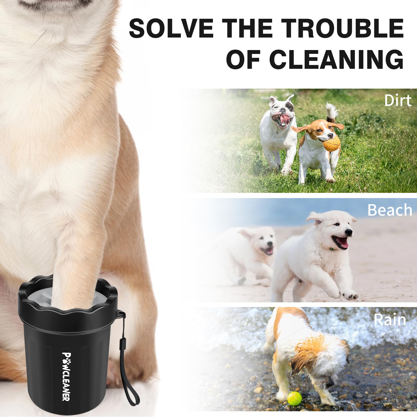 Limpiador de patas de perro para perros, con 3 toallas absorbentes y cepillo para polvo de baño ajustable para perros), limpiador de patas de perro Buddy Muddy Pet (negro, S)