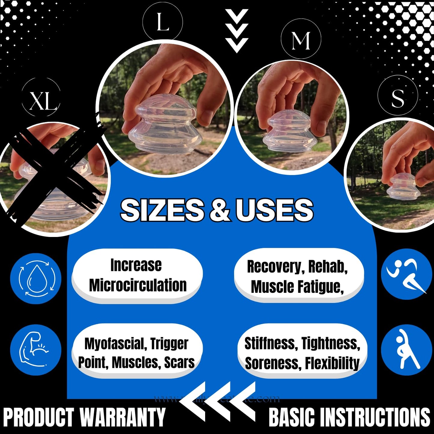 Cupping Warehouse Advanced Supreme 6 DEEP PRO 6065 Juego de terapia de ventosas profesional. Ventosas terapeuticas. Juego de ventosas de silicona mas dura para ventosas de masaje profundo.