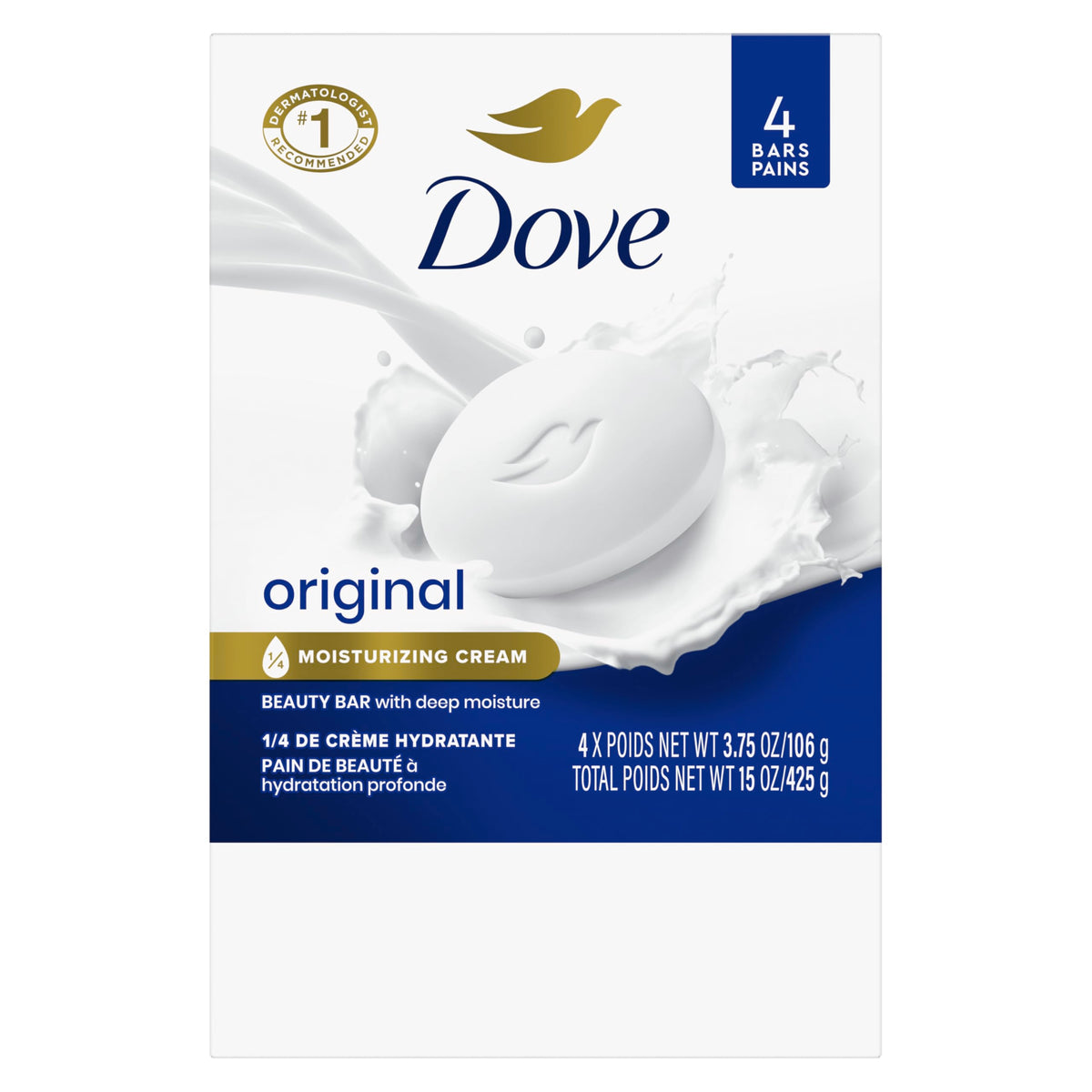 Dove Beauty Bar, White 4 oz, 4 Bar