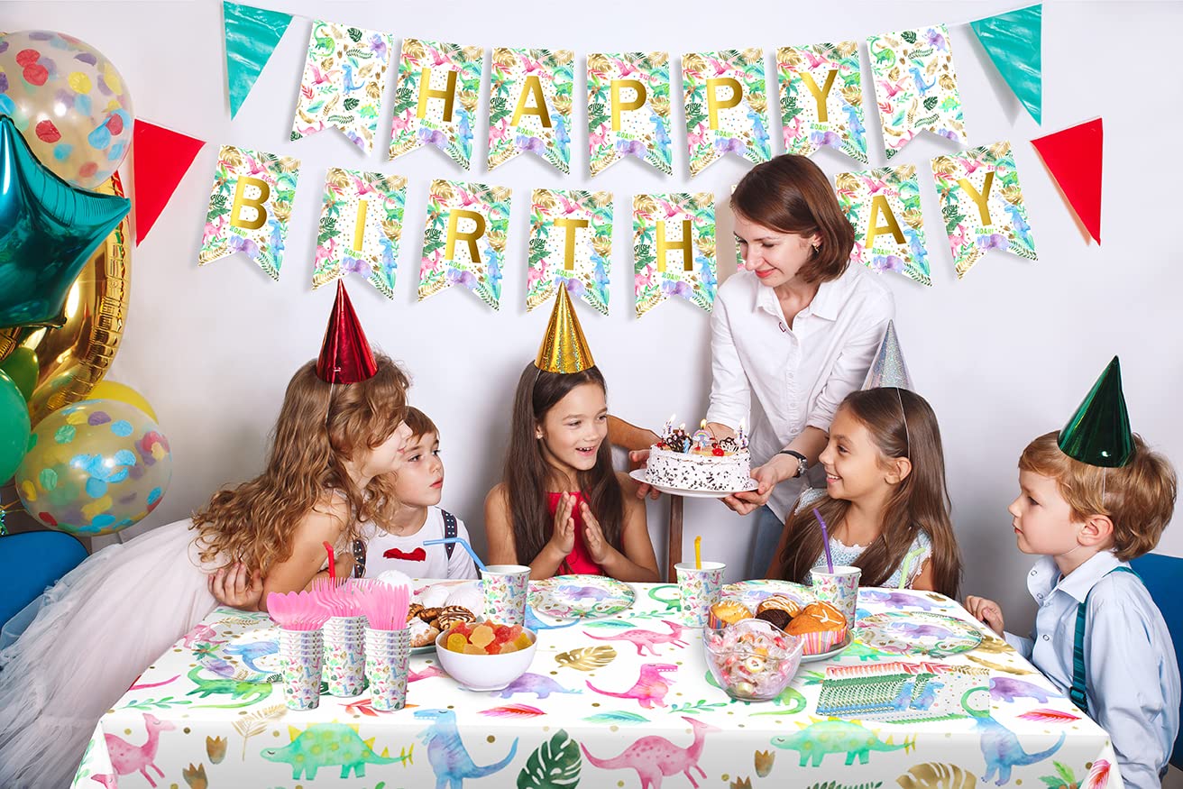 Platos y Servilletas de Dinosaurios Rosa para Fiesta de Cumpleaños para Niñas