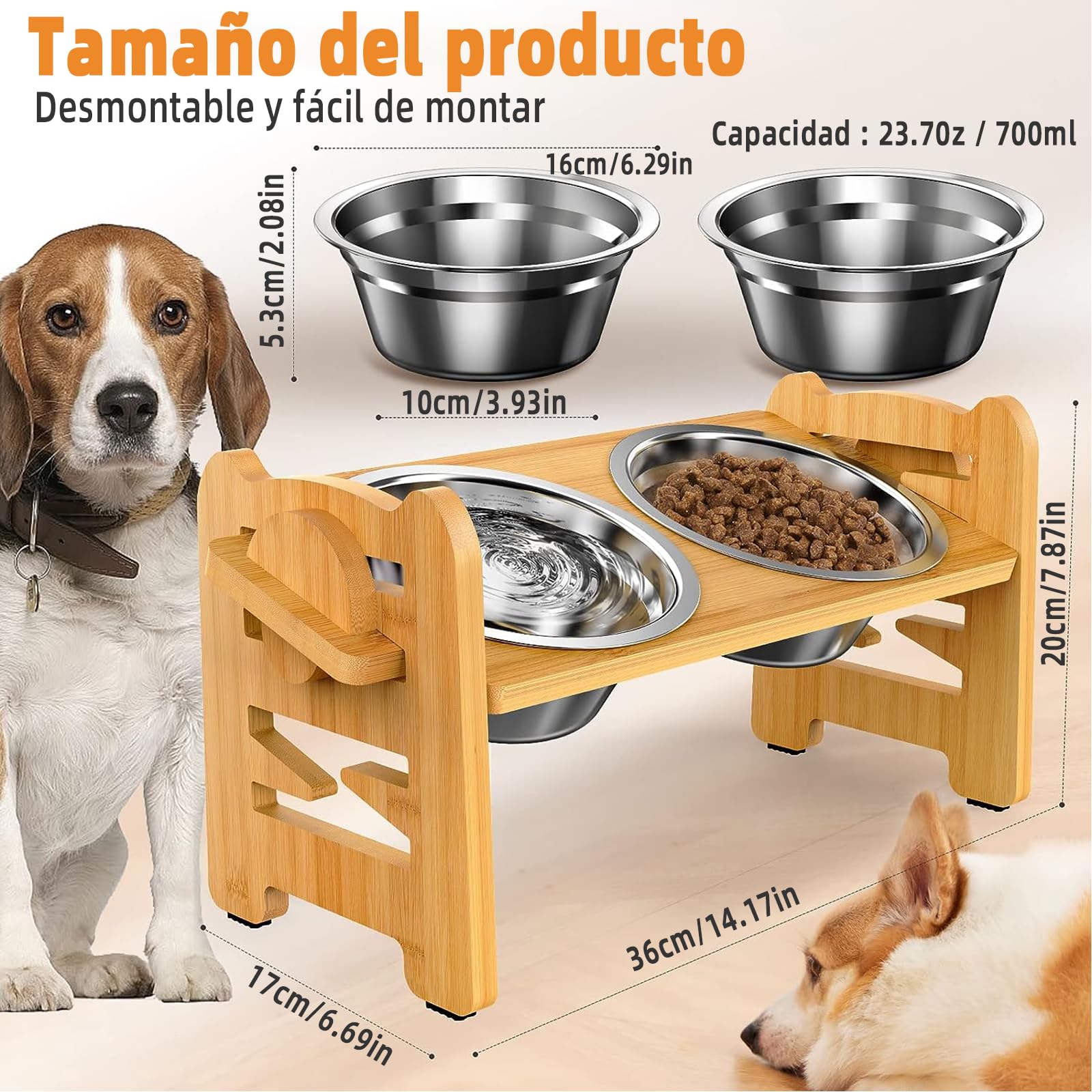 Cuencos Elevados PKDEF Ajustables en Altura y Ángulo con Alfombrilla Antideslizante para Perros Pequeños y Medianos, Mascotas