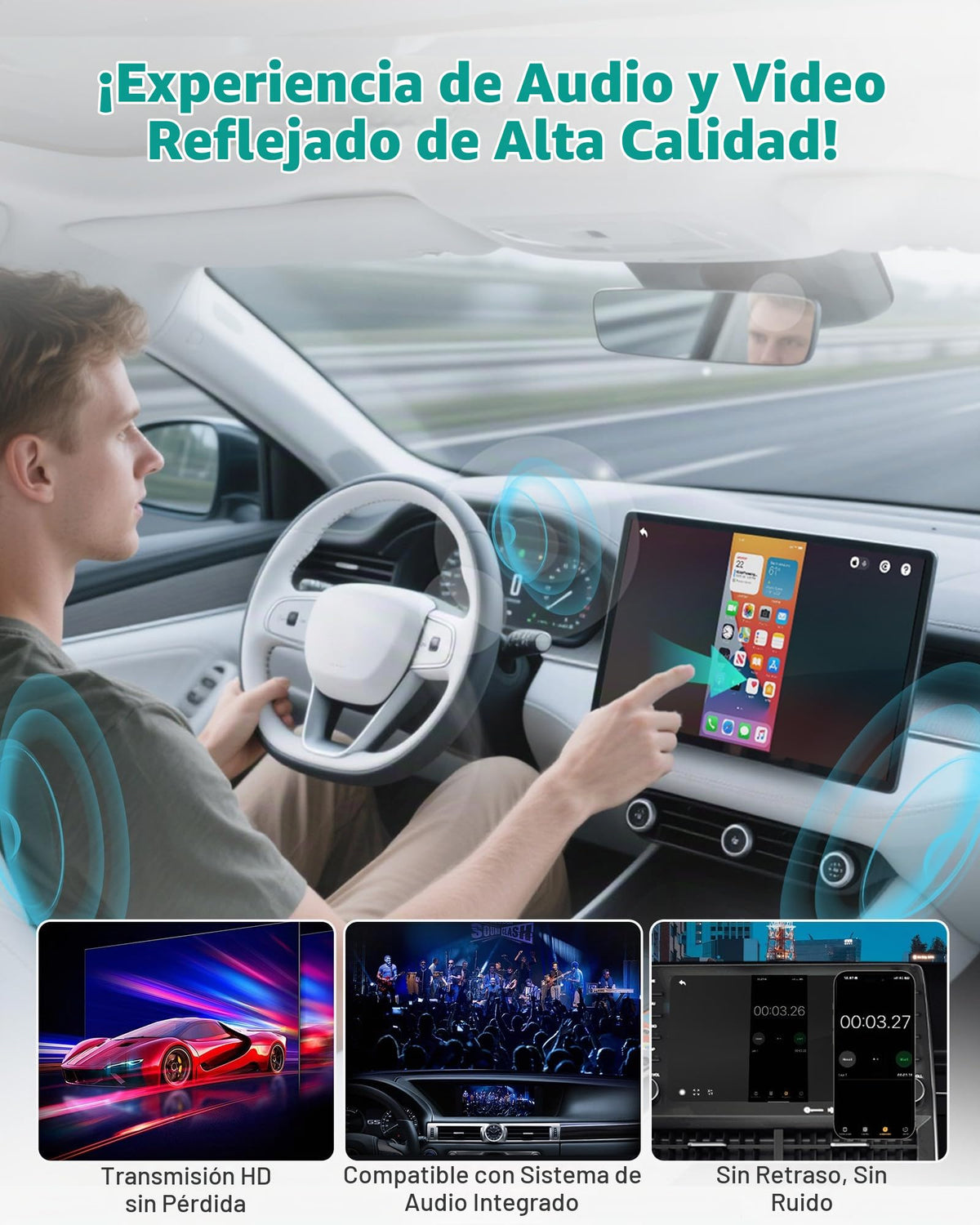 Adaptador CarPlay Inalámbrico Ottocast Mirror Touch Blanco con Modo Dual para Coches de Fábrica 2016+