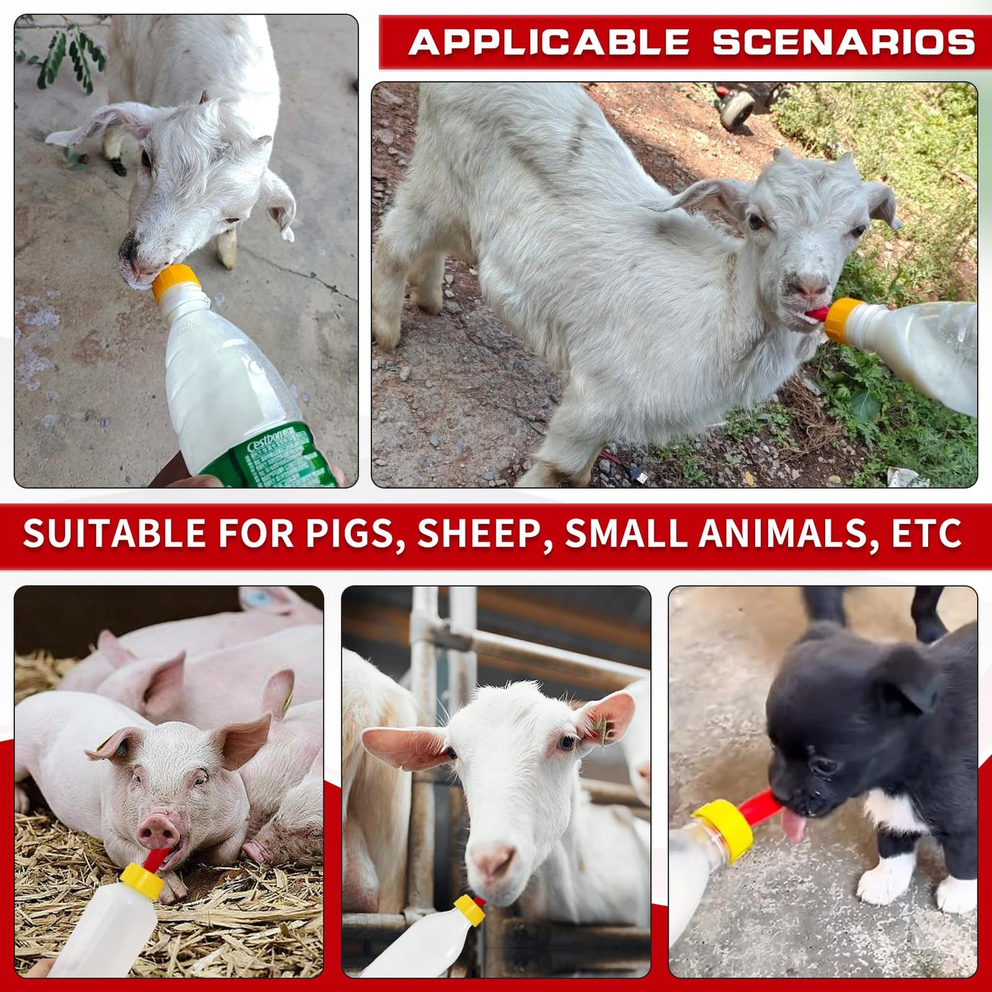 20 chupetes de goma suave para pezones de cabra para alimentar a cachorros, potro, pantorrilla, animales pequeños, atornillados, botella de coque de coque (amarillo)