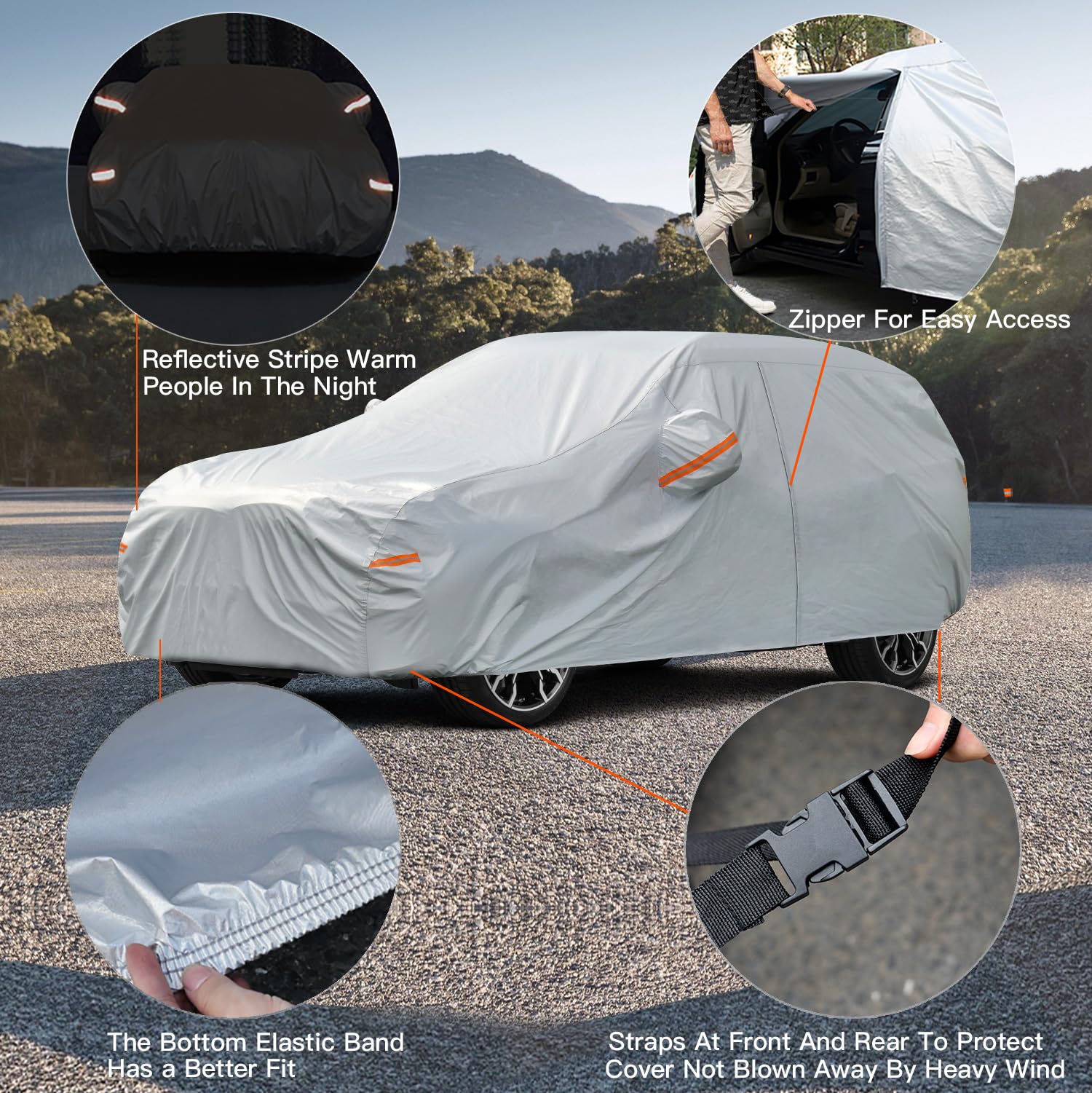 Kayme Funda Coche de 6 Capas, Cubre Coches Exterior Impermeable Transpirable Anti-UV Antipolvo con Cremallera, Compatible con Golf, Mazda 3, Focus, Tiida, Ajuste para Hatchback (hasta 177 2L