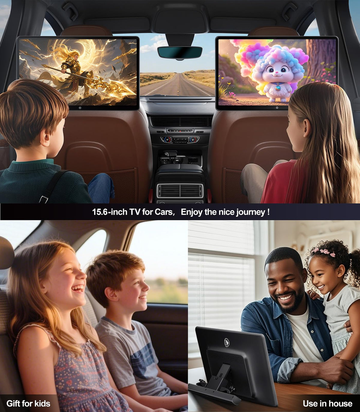 Monitor de Reposacabezas Seventour 4K 15,6 Pulgadas Android 13 con Pantalla Táctil y Enlace de Espejo Inalámbrico para Coche