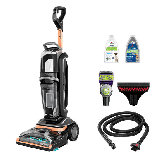BISSELL Revolution HydroSteam Limpiador de alfombras para mascotas, limpiador profundo vertical, tecnología HydroSteam, herramienta de tapicería para mascotas 2 en 1 y fórmulas incluidas, 3432