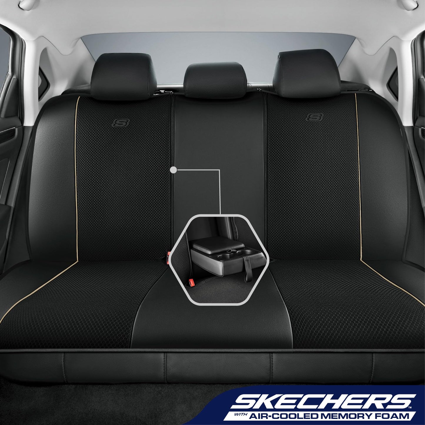 Skechers Memory Foam - Juego completo de fundas protectoras de asiento de piel, malla Air Cool, gruesas, compatibles con bolsas de aire, cómodas, para la mayoría de vehículos, beige