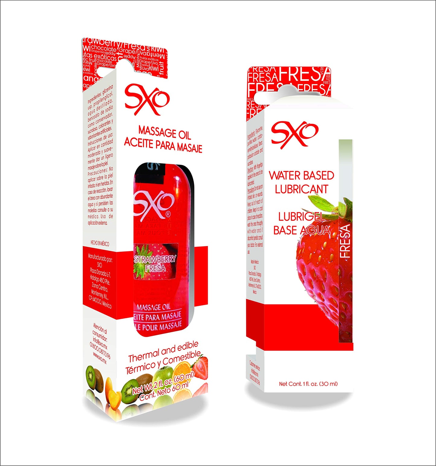 Kit Aceite para Masaje y Lubrigel SXO sabor Fresa Comestible Base Agua