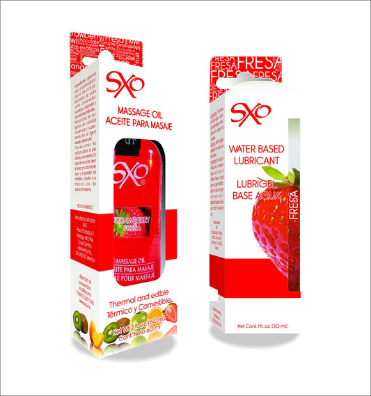 Kit Aceite para Masaje y Lubrigel SXO sabor Fresa Comestible Base Agua