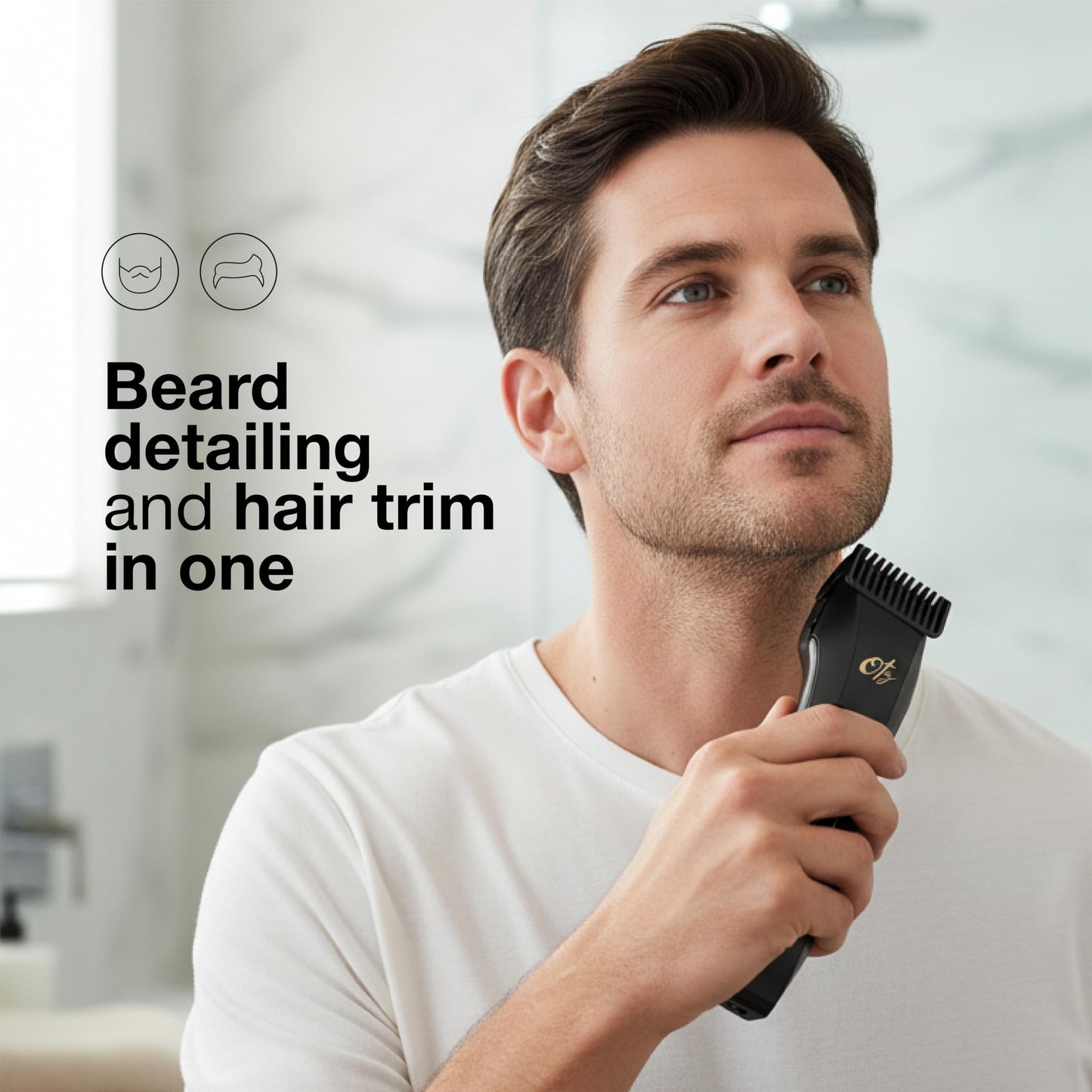 Oty - Cortadora de barba para hombre ajustable, cortapelos inalámbricas impermeables con esfera de 20 longitudes, cuchillas de acero inoxidable, pantalla LED y cerradura de viaje, kit de aseo