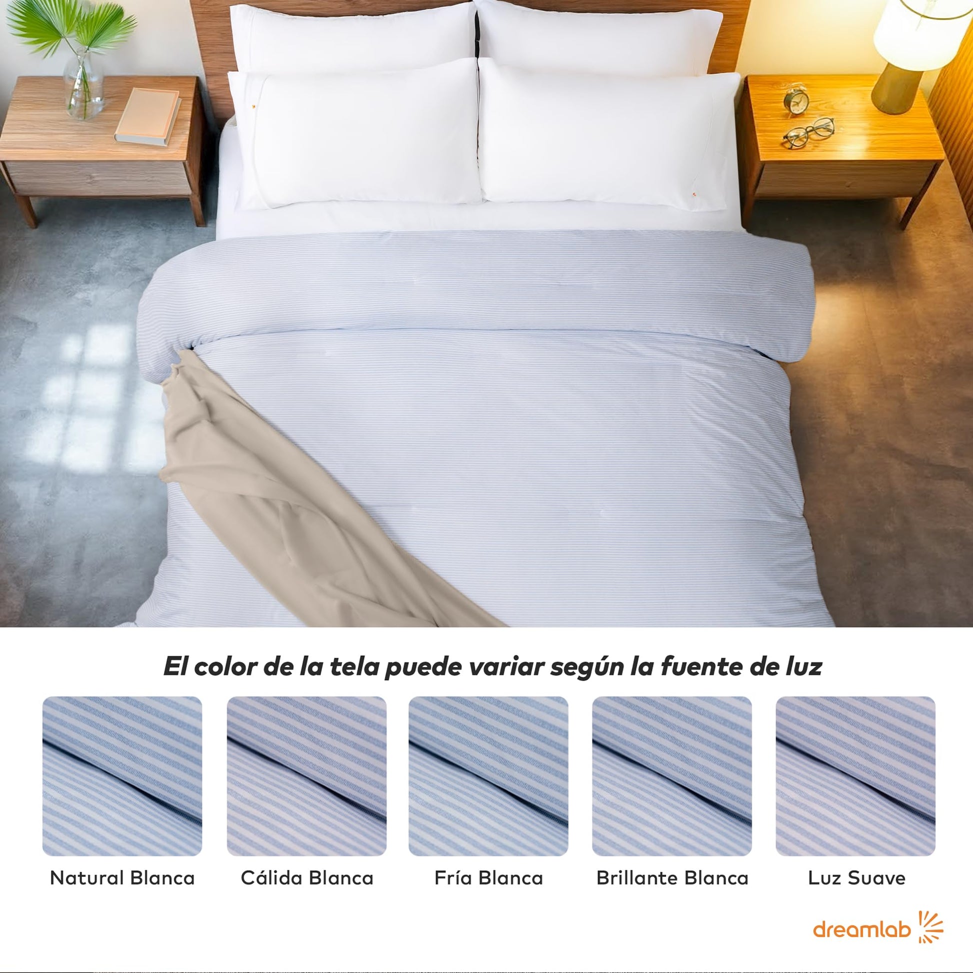 Dreamlab Edredón Acolchado para Toda Estación. Relleno de Microfibras Recubiertas con Gel. Lavado a Máquina. Usar como Edredón o con Duvet. Hipoalergénico. (Rayas Azul Mezclilla, King Size 259x223cm)