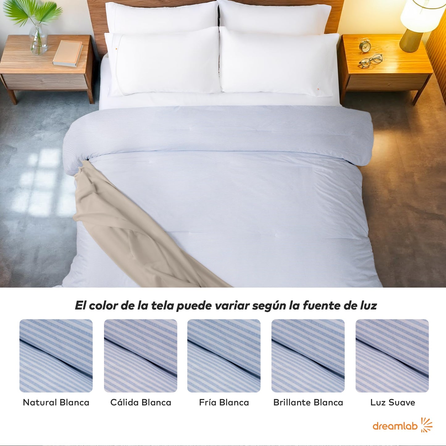 Dreamlab Edredón Acolchado para Toda Estación. Relleno de Microfibras Recubiertas con Gel. Lavado a Máquina. Usar como Edredón o con Duvet. Hipoalergénico. (Rayas Azul Mezclilla, Individual 162x223cm)