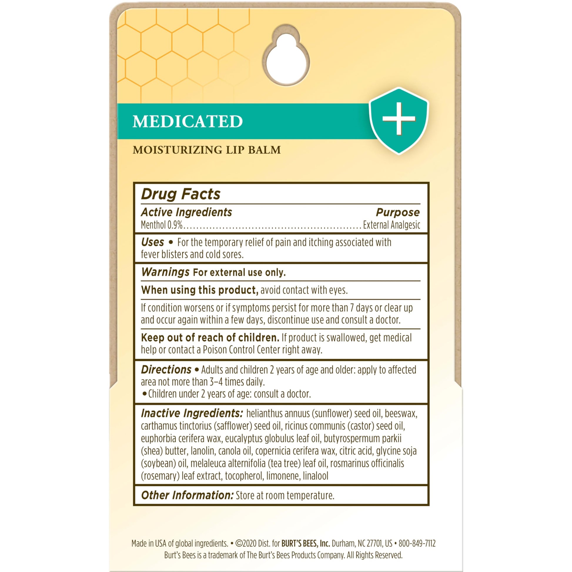 Burt's Bees 100% Natural Medicated Moisturizing Lip Balm with Menthol & Eucalyptus - 2 Tubes