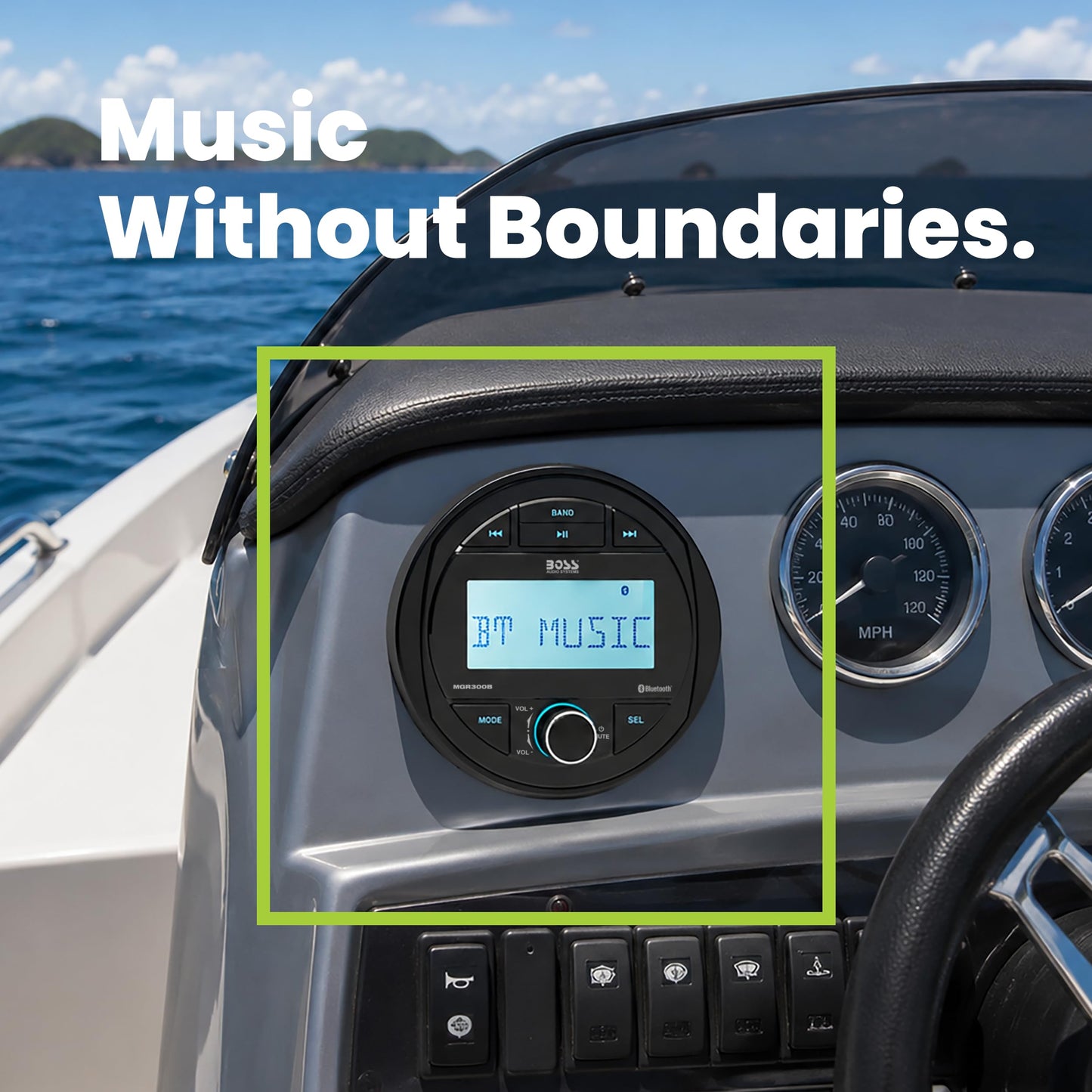 Boss Audio Systems MGR300B Marine Boat - Receptor de indicador estéreo - Bluetooth, sin Reproductor de CD y DVD, Radio Am/FM, IPX5 Resistente a la Intemperie, USB, MP3