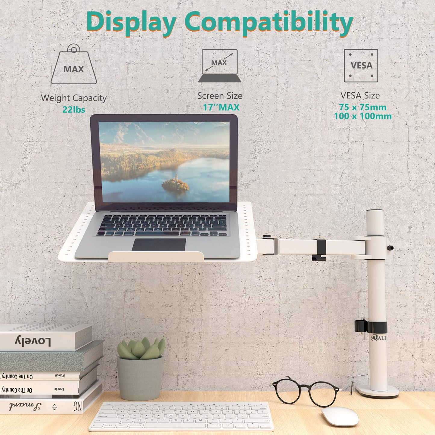 Brazo para Laptop WALI Blanco con Soporte Ajustable y Refrigeración para Escritorio de hasta 17 Pulgadas 10 kg