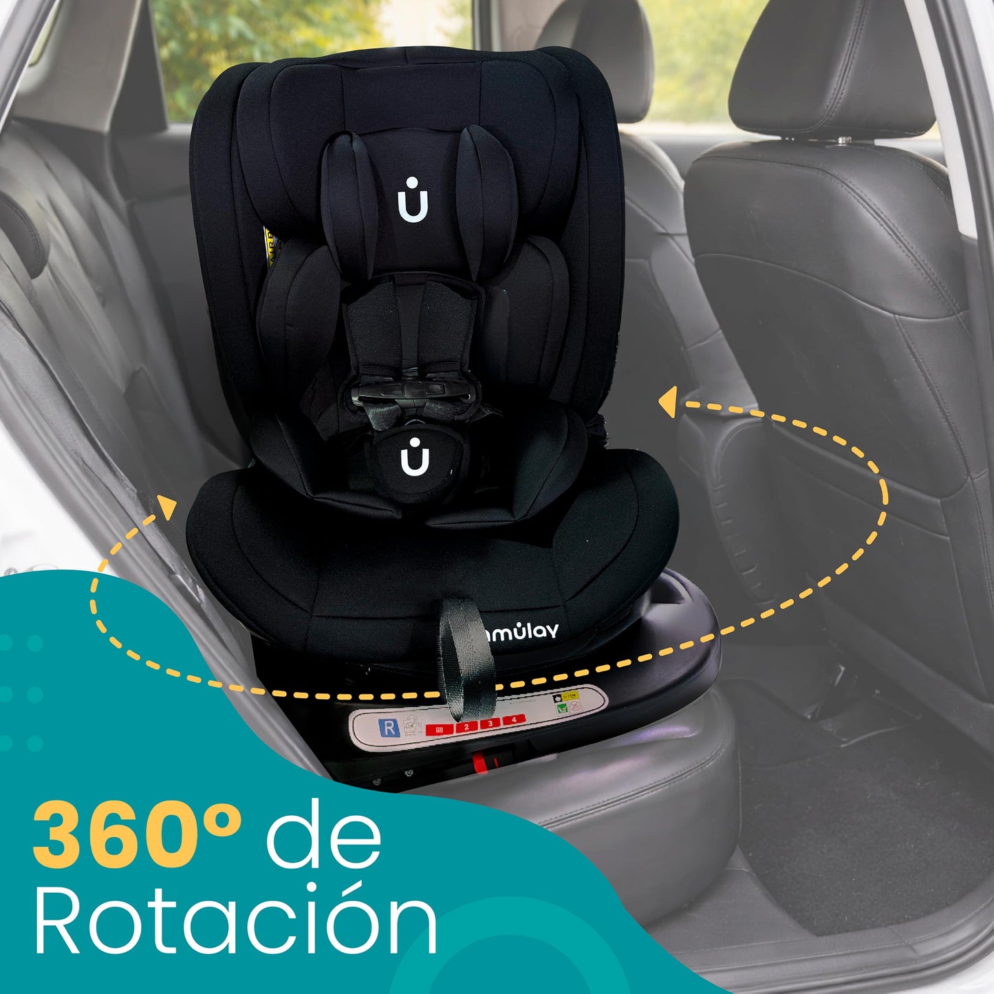 Amulay Autoasiento Kiddo ISOFIX 360°, 0 a 12 Años, Negro