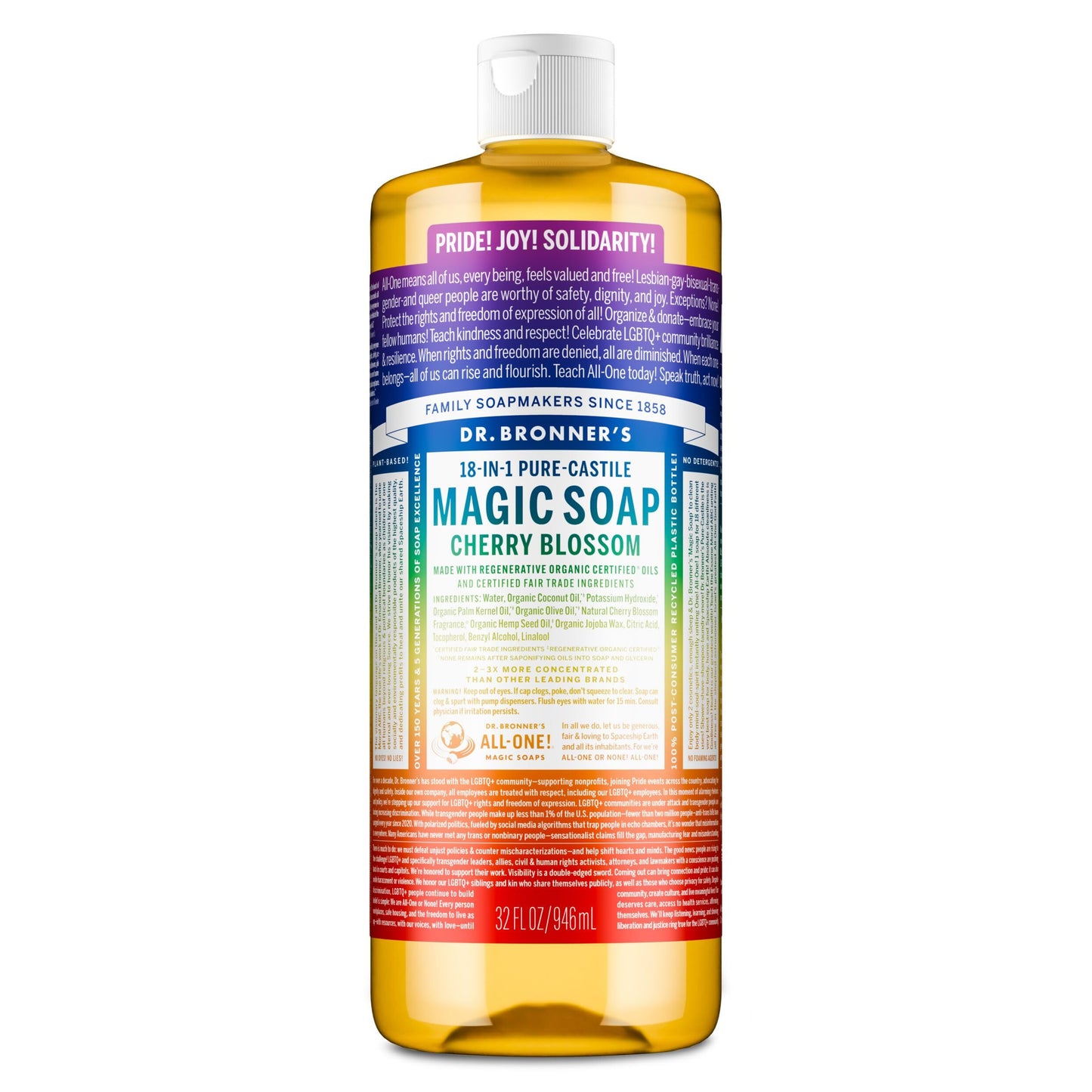 Dr. Bronner's | ¡Edición Limitada PRIDE! | Jabón de castilla orgánico, para todo el cuerpo, hidratante, remueve células muertas, aroma de Flor de Cerezo | 946 ml