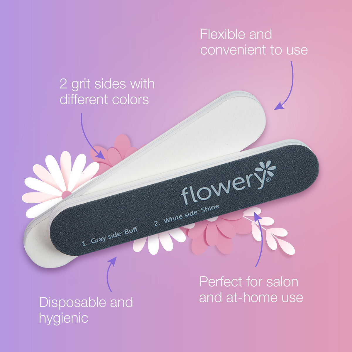FLOWERY Lima de Uñas D-File 5 Para Brillo y Pulido Desechable Profesionales