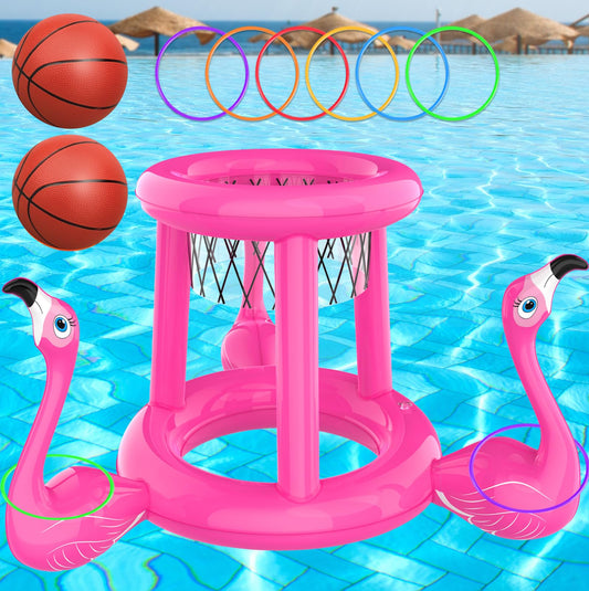 Juguetes para la piscina, flotadores de piscina, juegos de piscina para niños y adultos, aro inflable de baloncesto y juego de lanzamiento de anillo, piscina 2 en 1, juguete de agua flotante para