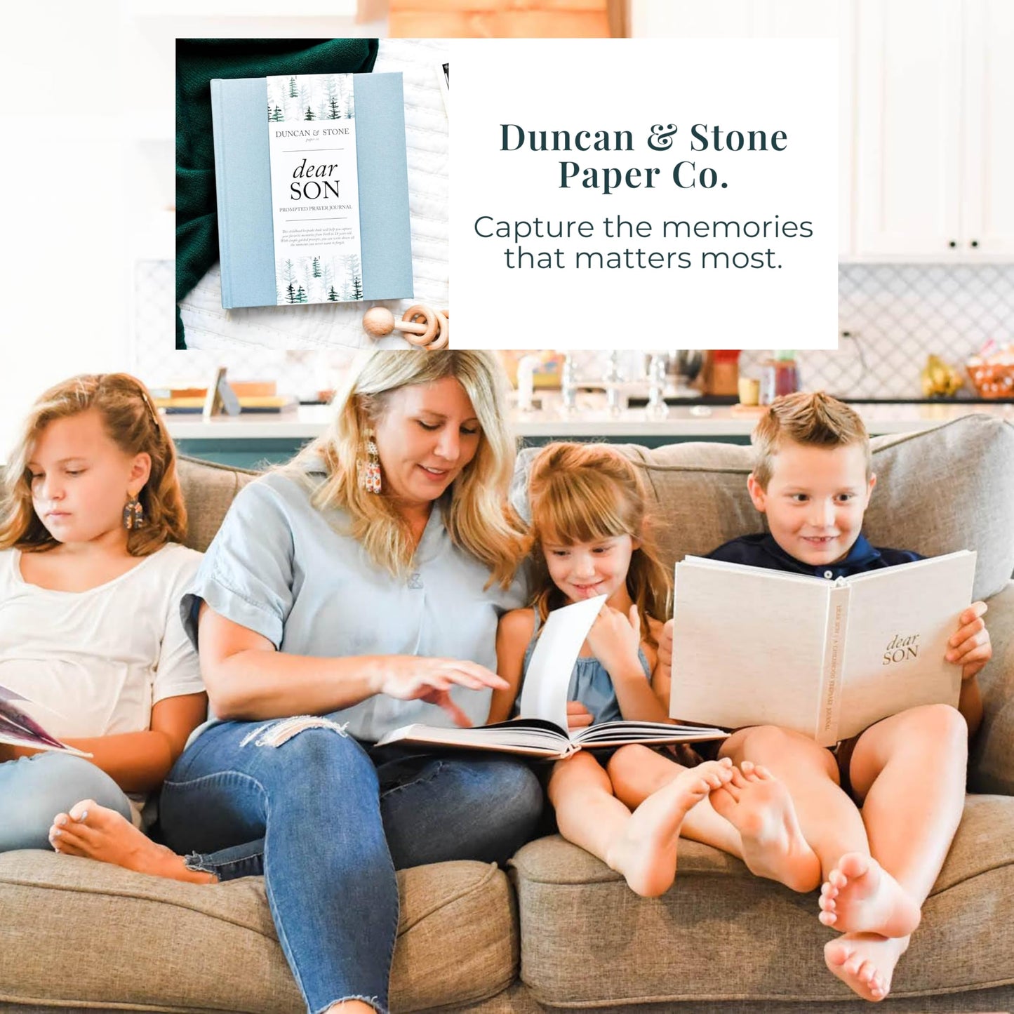Dear Son: A Prompted Prayer Journal & Childhood Keepsake by Duncan & Stone - Grey | Baby Boy Memory Book | Scrapbook Album for Milestones | New Mom Gift for Expectant Mothers