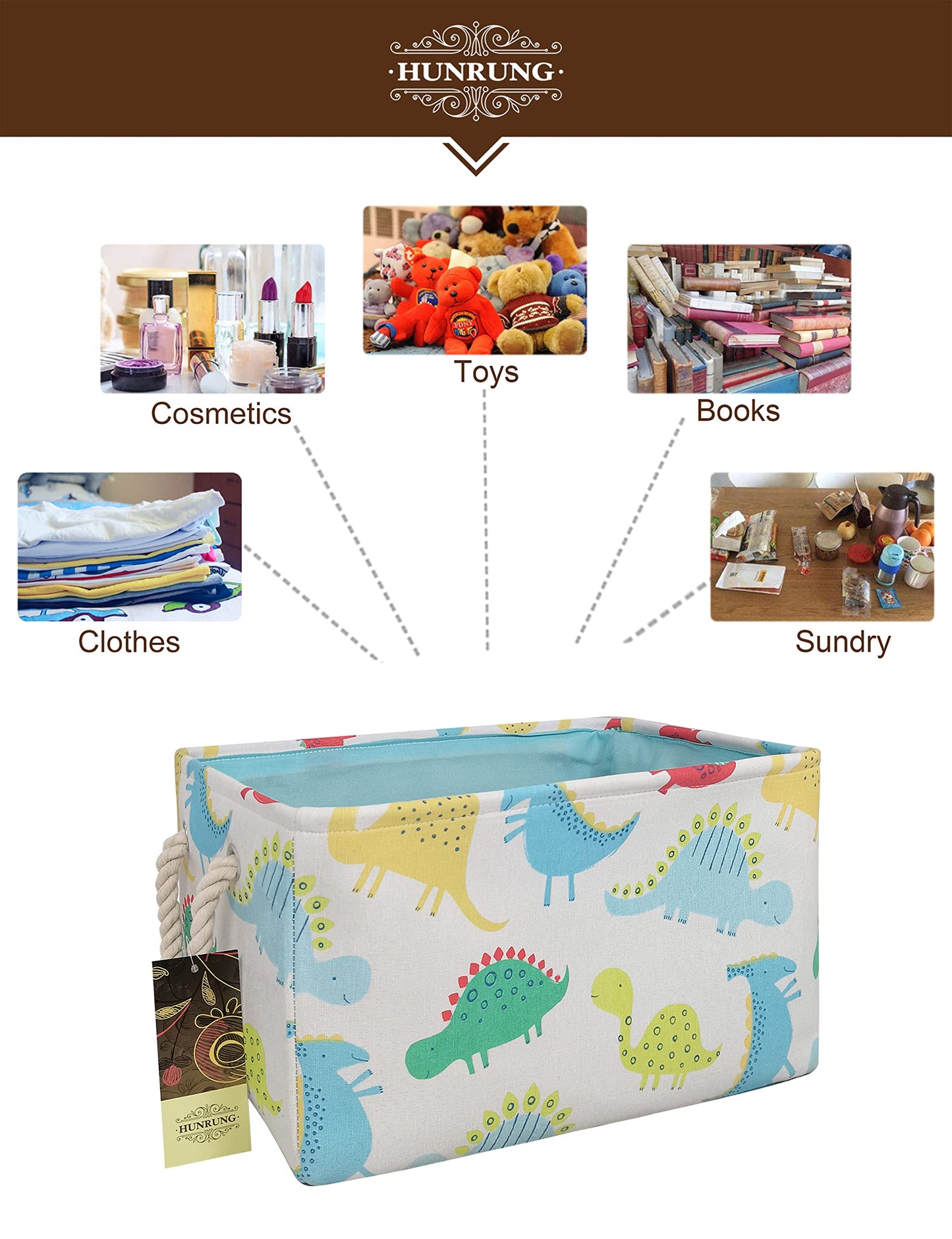 HUNRUNG - Cesta de Almacenamiento Rectangular de Lona para Mascotas, Juguetes, Libros, Ropa, Perfecto para Habitaciones Infantiles, Sala de Juegos, casetas, Dinosaur