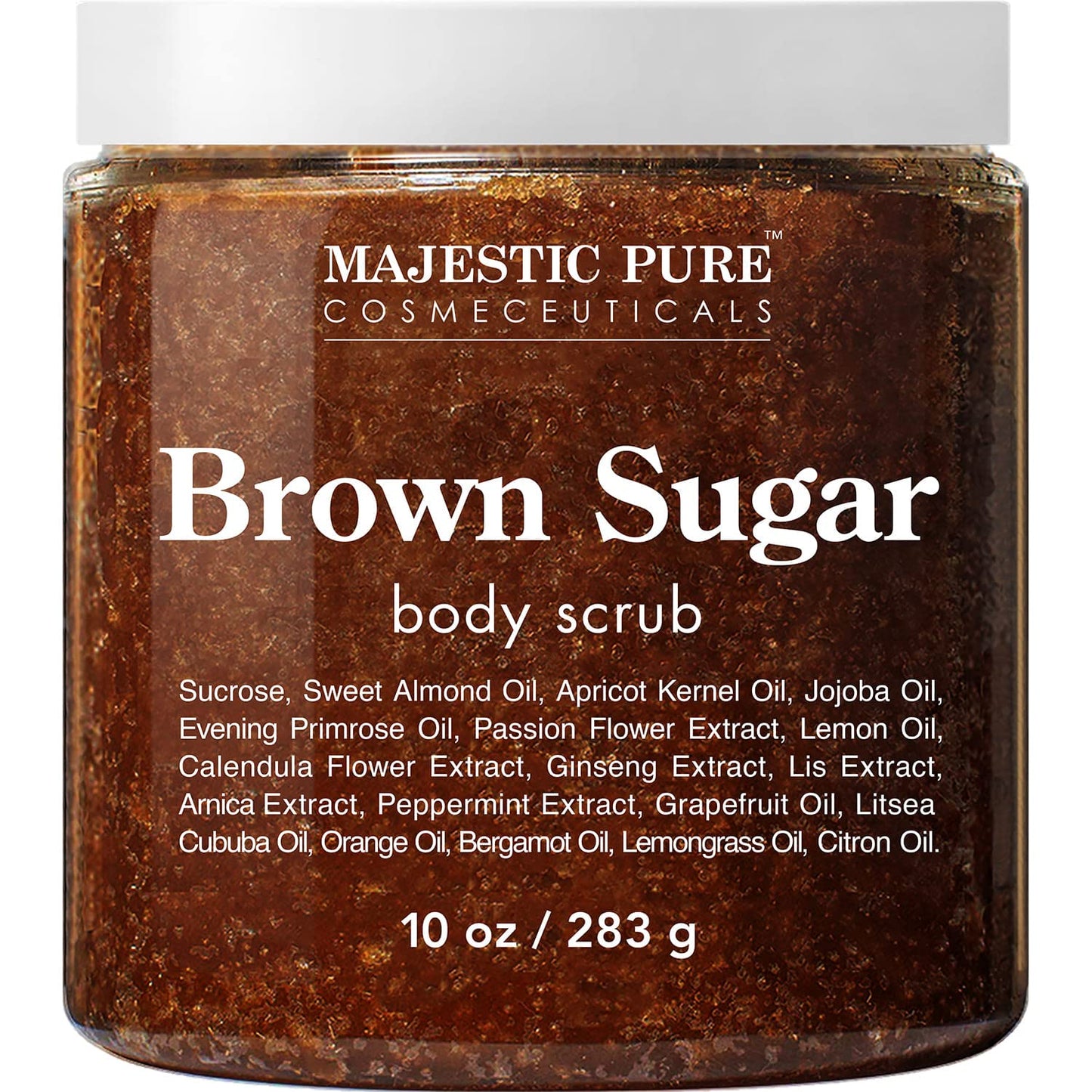 Majestic Pure Brown Sugar Scrub, Natural Exfoliator - Facial and Body Scrub for Cellulite, Stretch Marks, Acne, and Varicose Veins, 10 oz
