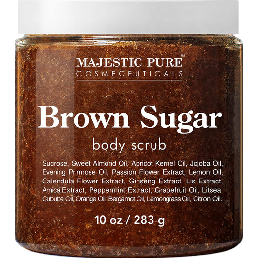 Majestic Pure Brown Sugar Scrub, Natural Exfoliator - Facial and Body Scrub for Cellulite, Stretch Marks, Acne, and Varicose Veins, 10 oz