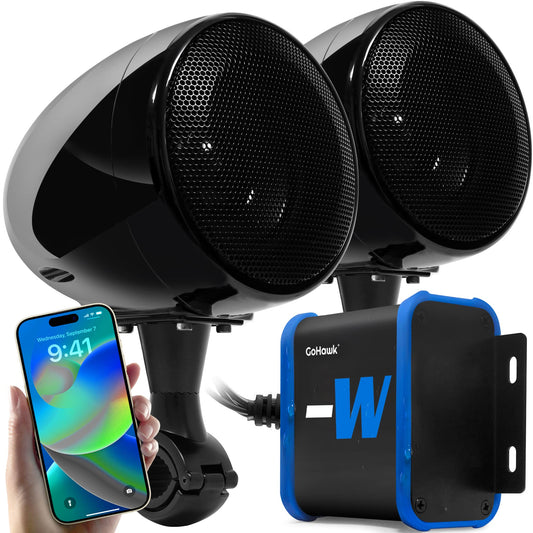 GoHawk TN4-W - Amplificador impermeable de 4 pulgadas, rango completo Bluetooth para motocicleta, altavoces estéreo de 1 a 1.25 pulgadas. Sistema de amplificador de audio para montaje en manubrio
