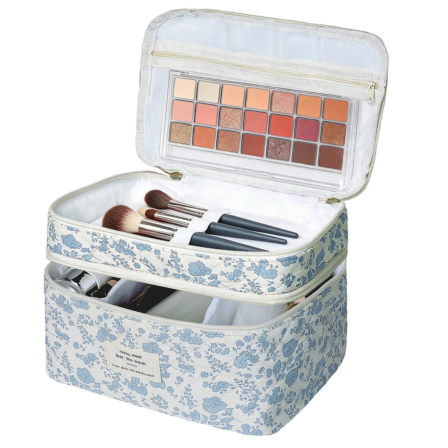 Bolsa de maquillaje, bolsa de cosméticos grande para mujeres y niñas, lindas bolsas de maquillaje acolchadas, bolsa de aseo estética de coquetas florales, bolsa organizadora de maquillaje de viaje