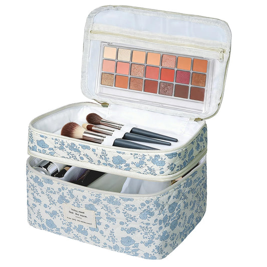 Bolsa de maquillaje, bolsa de cosméticos grande para mujeres y niñas, lindas bolsas de maquillaje acolchadas, bolsa de aseo estética de coquetas florales, bolsa organizadora de maquillaje de viaje
