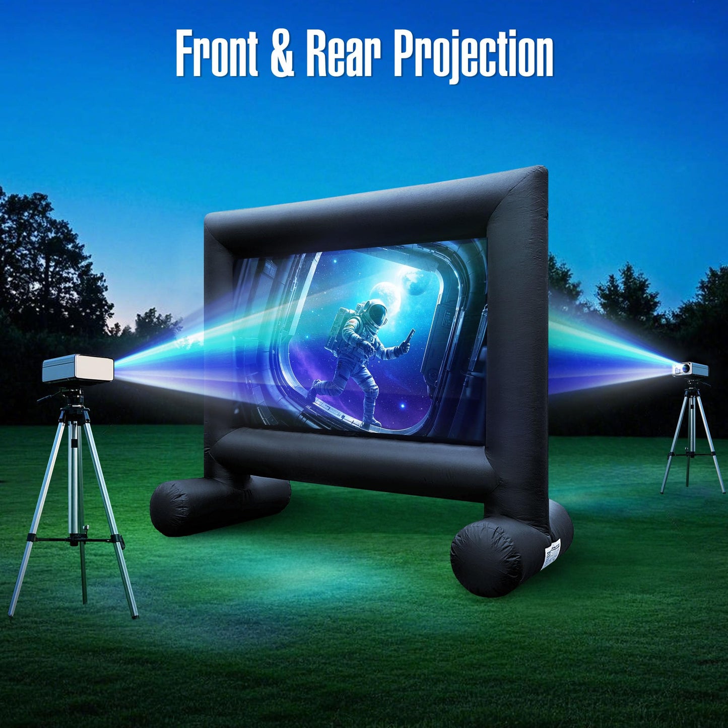 Sewinfla - Proyector de película inflable para exteriores de 12 pies con ventilador integrado que soporta proyección delantera y trasera, visualización de película soplada para fiestas, fácil de