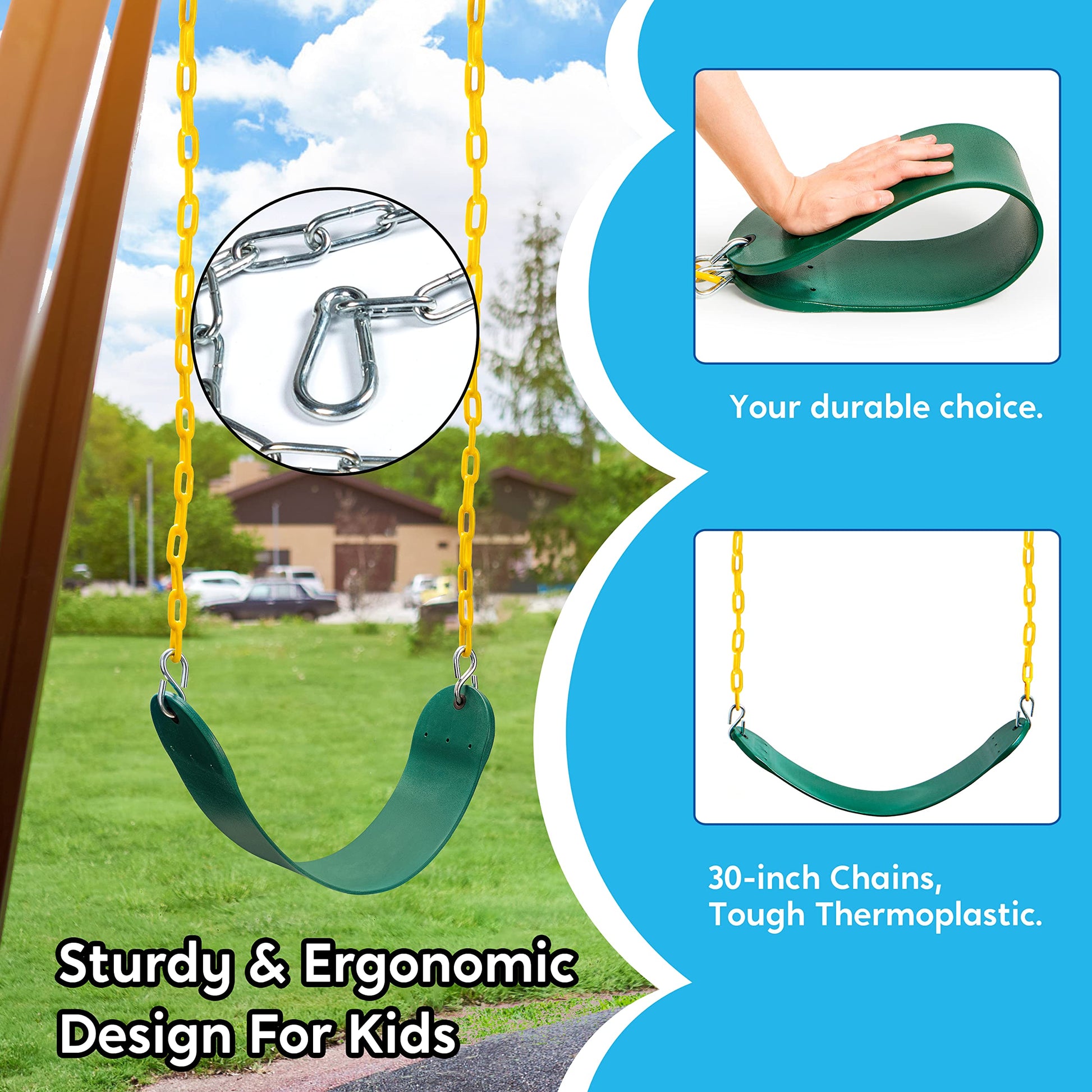 Columpios de Repuesto Green con Cadena 66" para Niños Juegos al Aire Libre 2 Pack