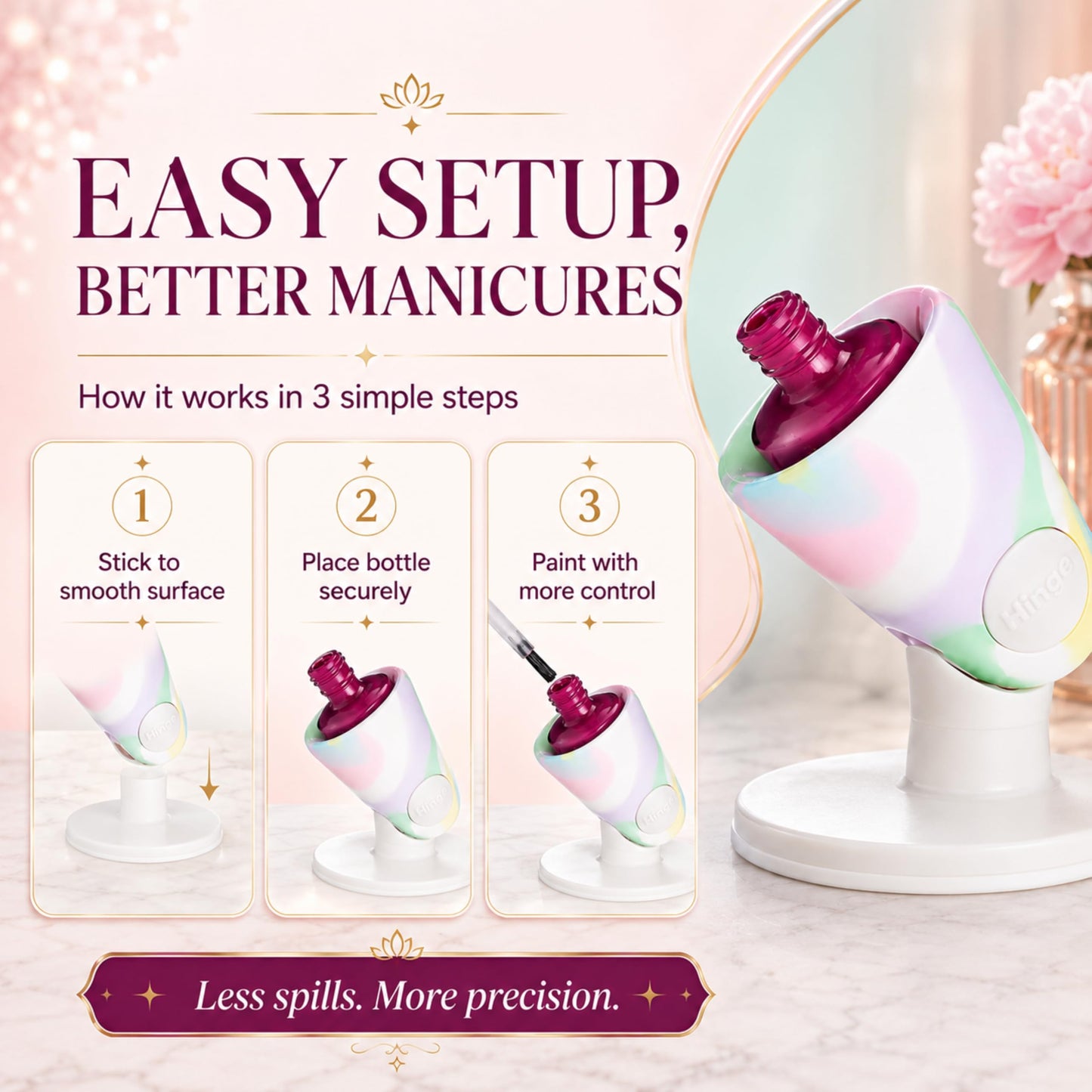 tweexy - Soporte para botella de esmalte de uñas sin inclinar, soporte para esmalte de uñas antiderrames, inclinado, succión de Smartgrip Airlock | pintura de uñas, herramientas de arte de uñas