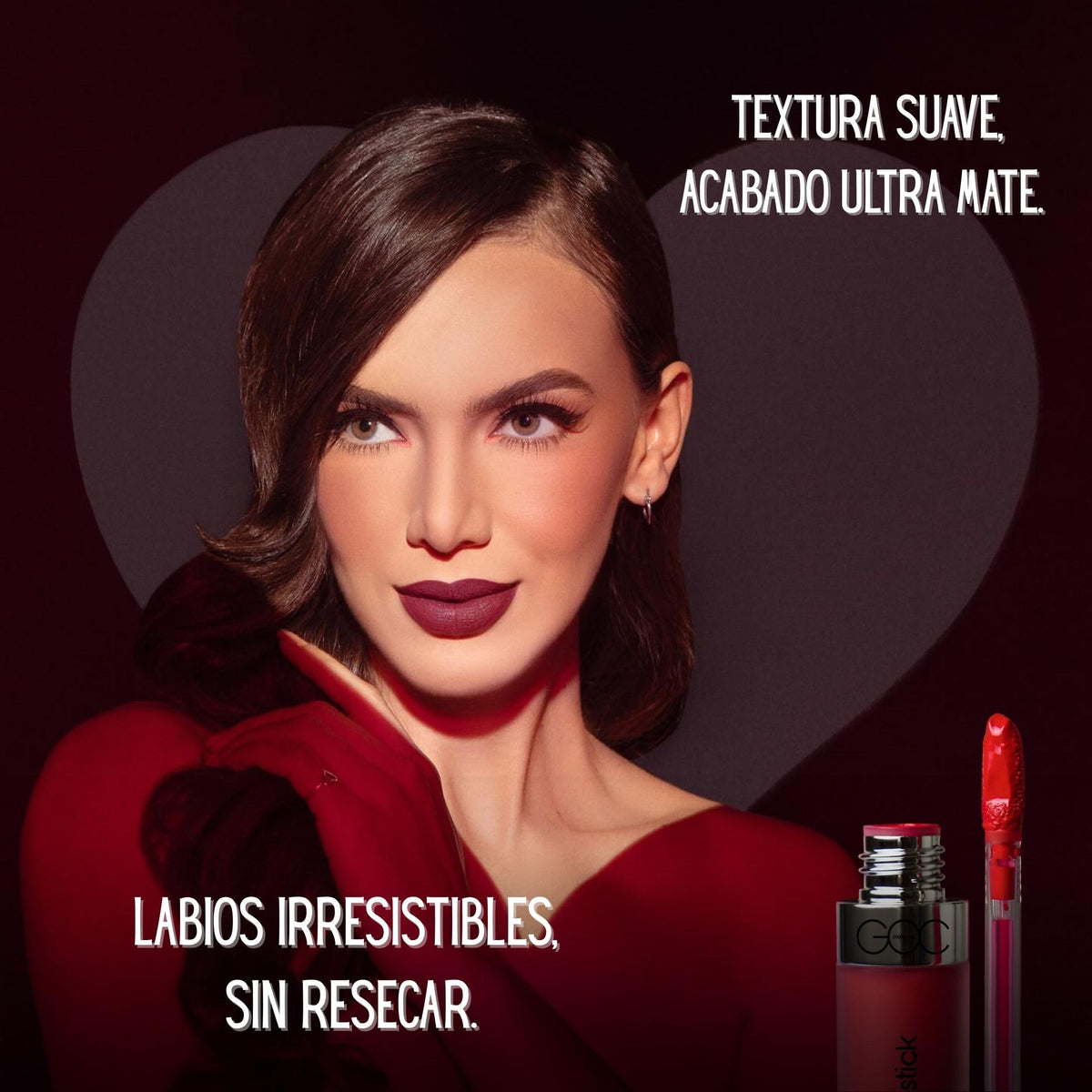 GOC, Labial liquido matte, Matte Liquid Lipstick, Resistente al agua, Larga Duración, No Reseca los labios ni cuartea, Sin manchas, Color Mad Cherry, GMLC05
