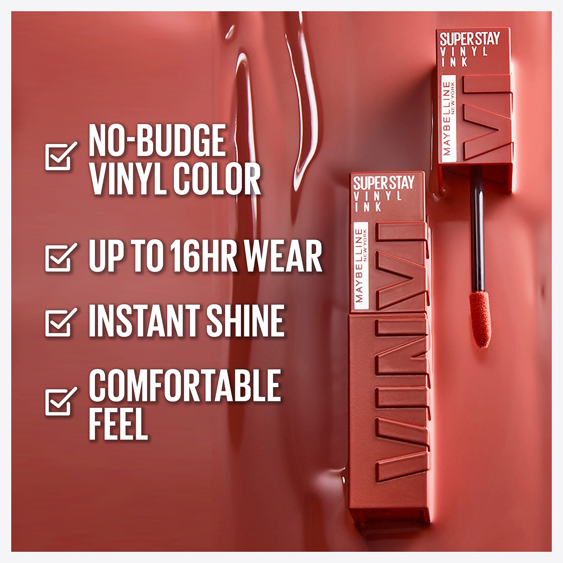 Labial Líquido Brillante, Maybelline Superstay Vinyl Ink Nudes tono Punchy, 4.2ml + Labial líquido indeleble Matte Ink, tono70 amazonian