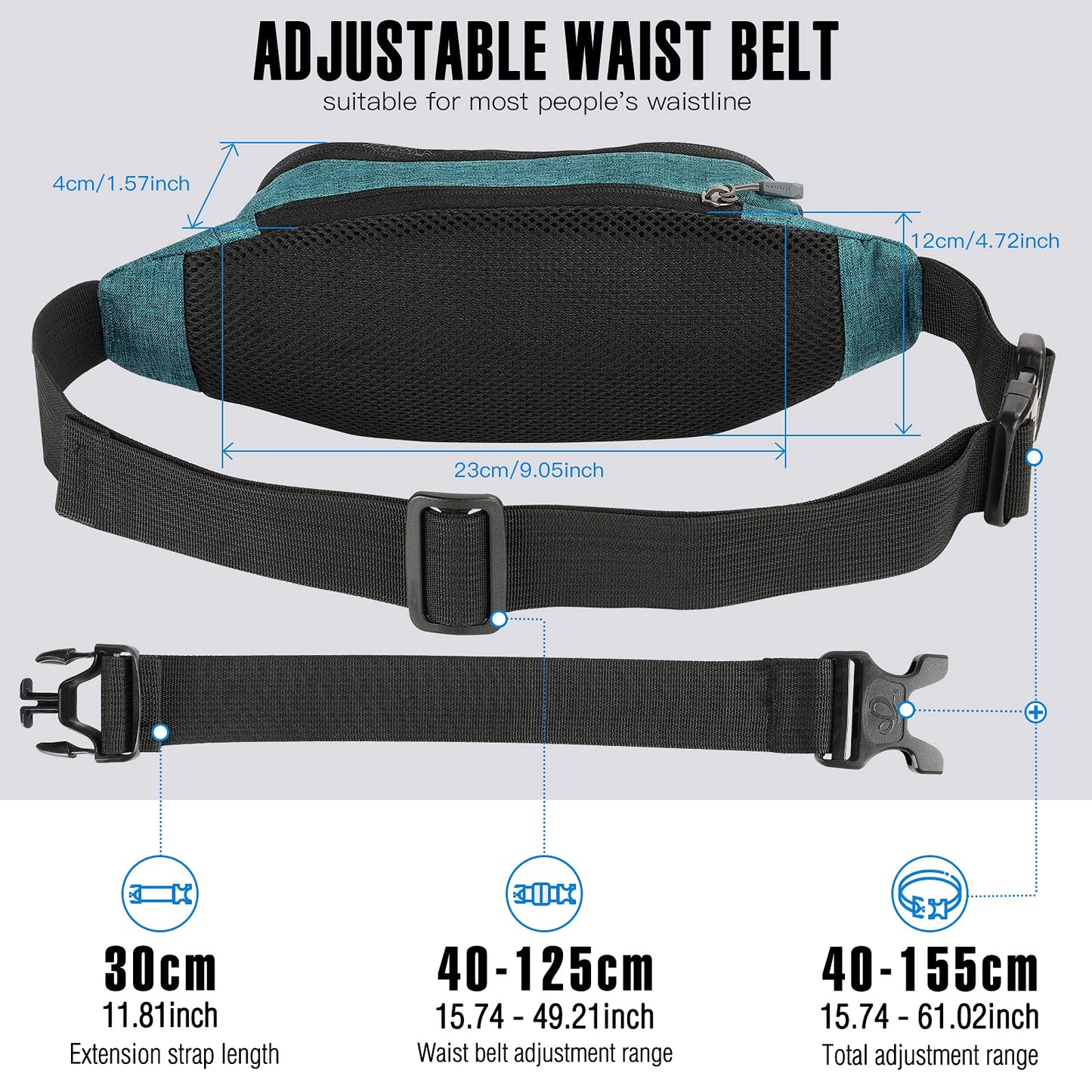 Riñonera WATERFLY Deportiva Mujer Hombre Pequeña con Cinturón Extra Extendido para Marcha y Viajes al Aire Libre