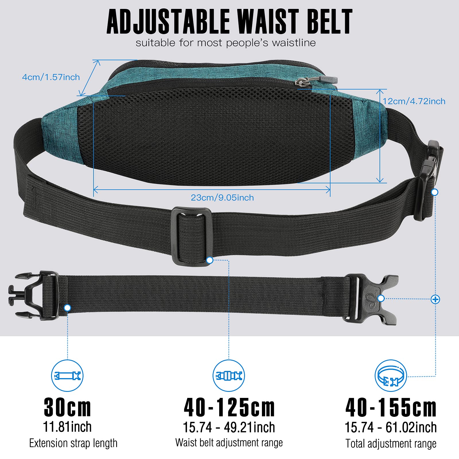 Riñonera WATERFLY Deportiva Mujer Hombre Pequeña con Cinturón Extra Extendido para Marcha y Viajes al Aire Libre