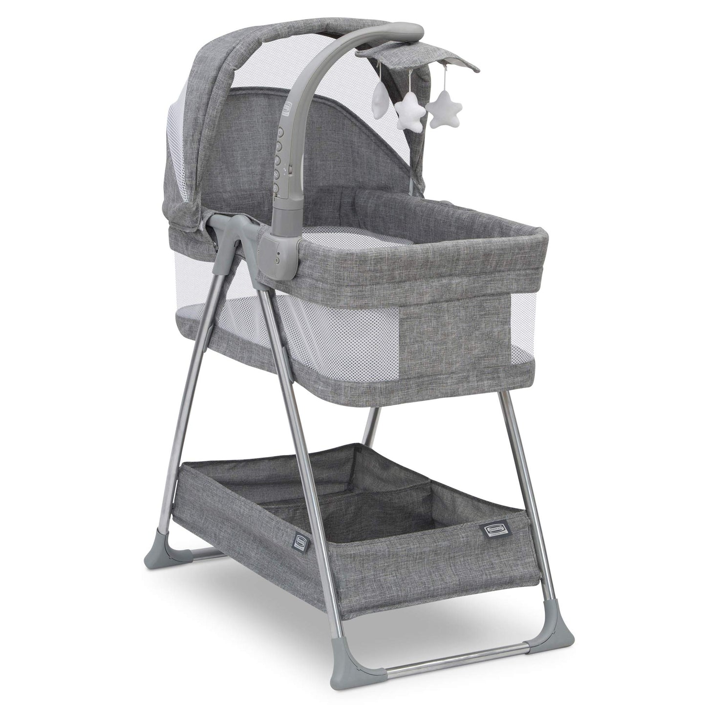 Cuna Portátil Simmons Kids Gris Tweed con Luz Nocturna y Estrellas Giratorias