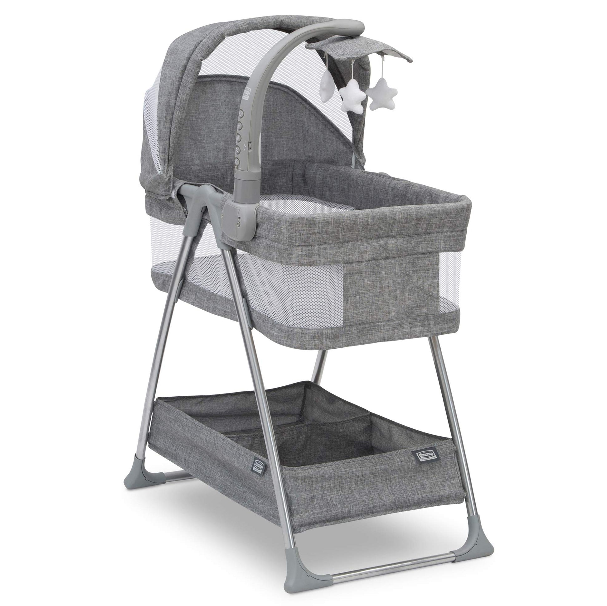 Cuna Portátil Simmons Kids Gris Tweed con Luz Nocturna y Estrellas Giratorias