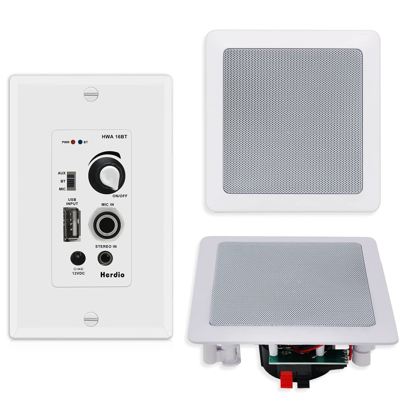 Herdio Paquete de Audio para el hogar, Sistema Receptor de Amplificador con Control de Montaje en Pared con Altavoces de Techo de 5.25 Pulgadas para el hogar, Sala de Estar, Dormitorio, baño