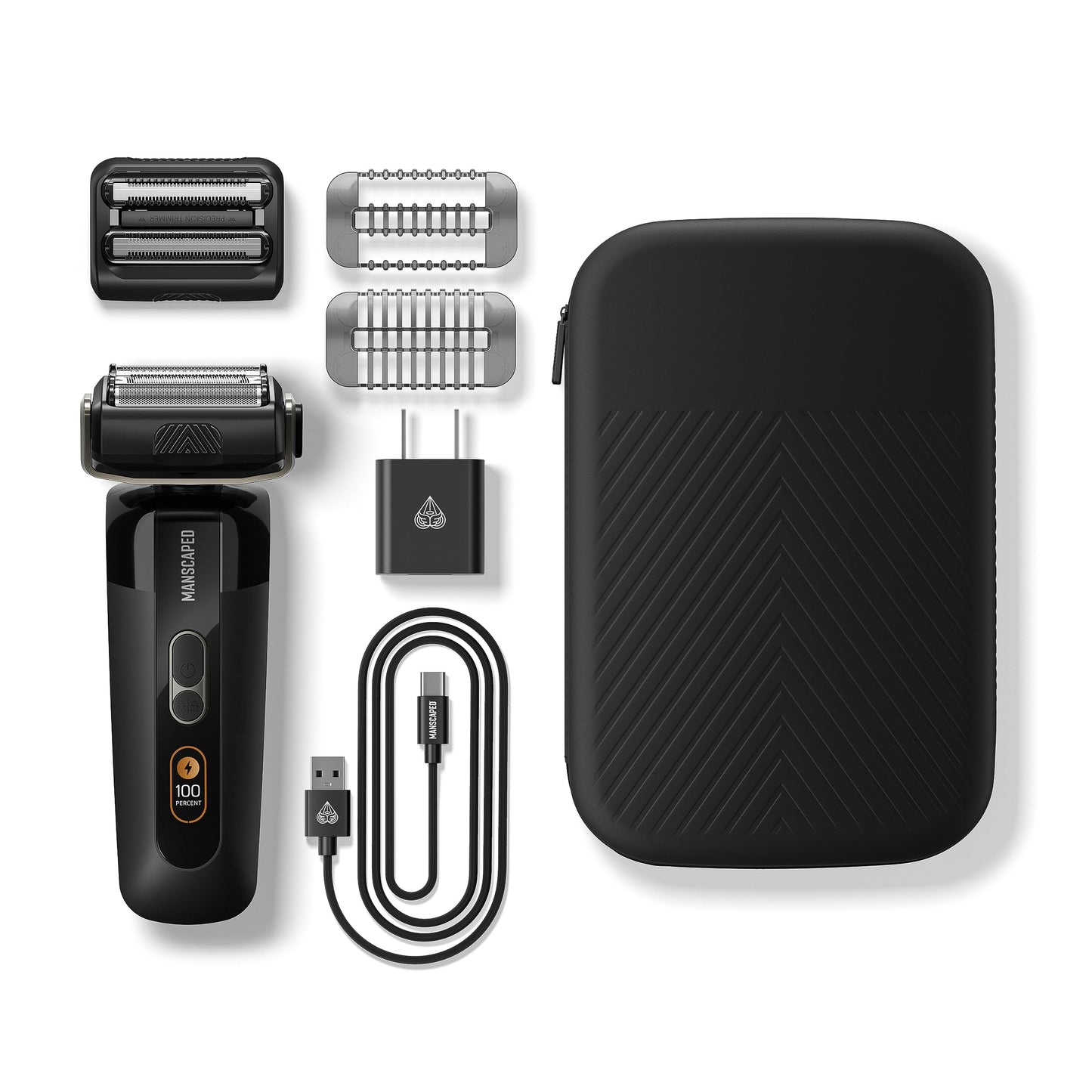 Afeitadora de láminas para hombres MANSCAPED® The Chairman™ PRO: recortadora de cuatro cuchillas SkinSafe® para barba incipiente y vello facial, carga inalámbrica y USB-C, bloqueo para viajes