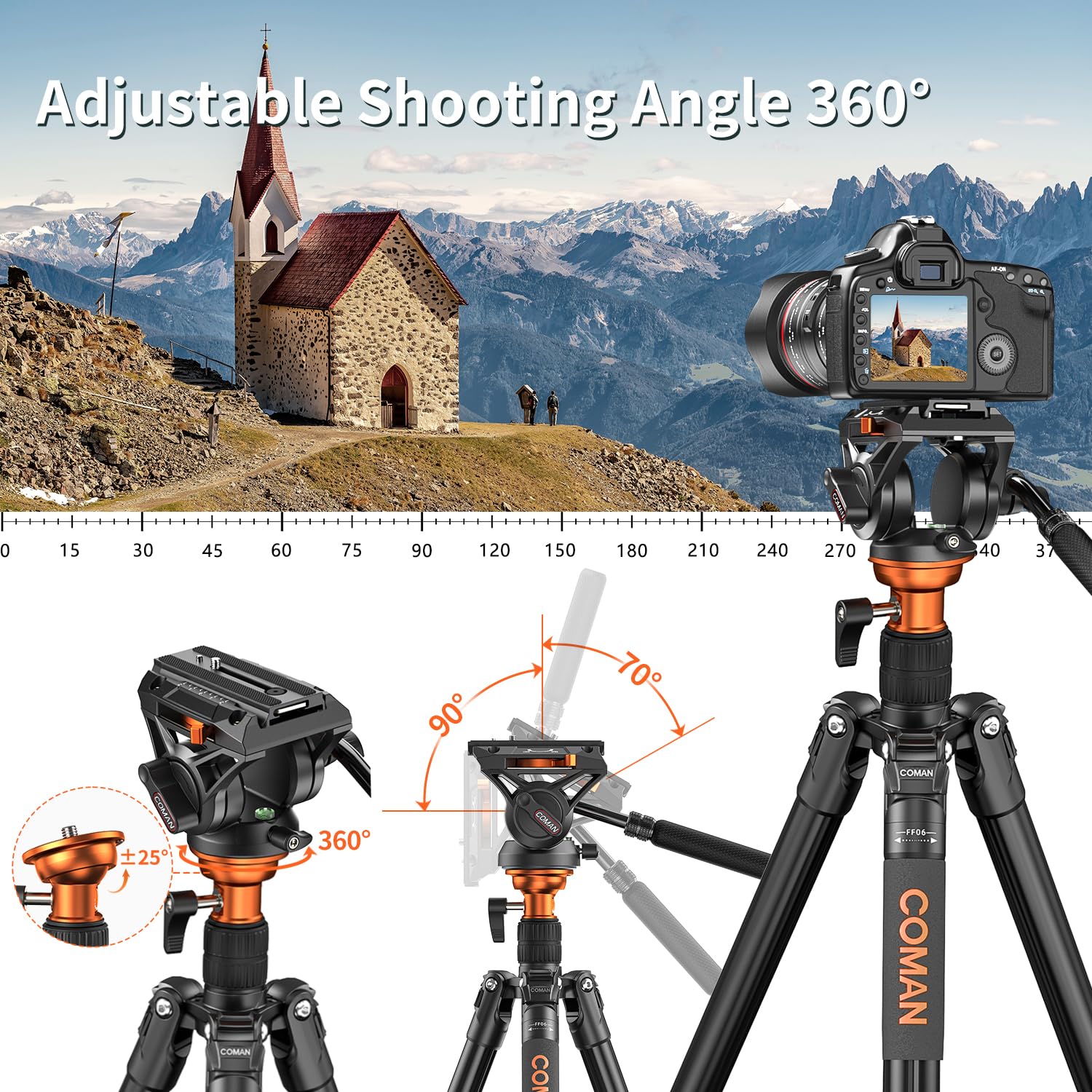 Cámara Profesional trípode de vídeo Monopode, Cabeza fluida de 72 Pulgadas, Placa QR Compatible con la Cámara SLR dji RS Gimbal manfrotto Canon Nikon para 17,6 Libra