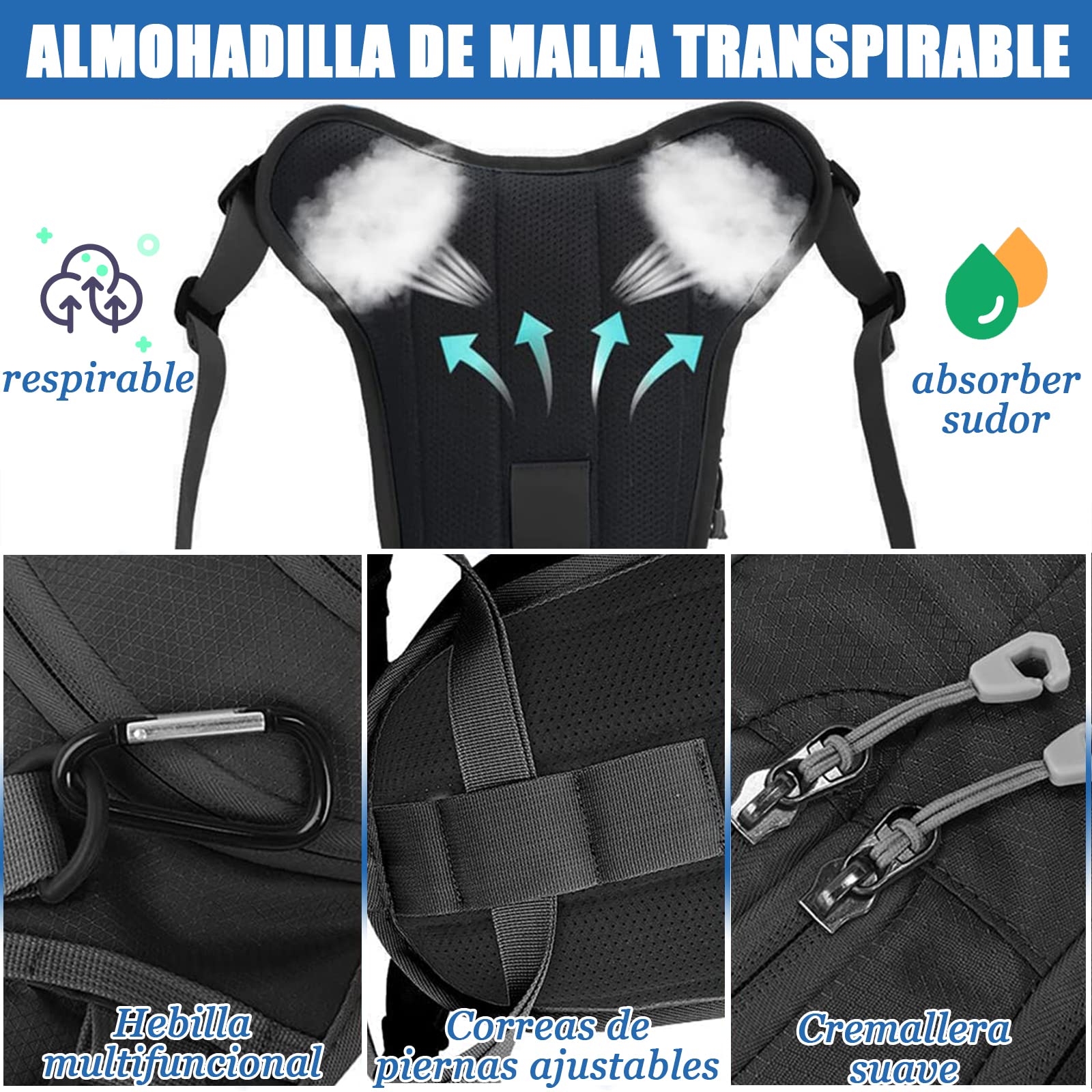 Cangurera Deportiva de Viaje, Bolsa de Pierna, Hombre riñonera Mujer, Cintura Pack Bolso de Paquete Tela Impermeable Amplia Capacidad, 3 bolsillos y 1 extensión con cremallera para Ciclismo Correr…