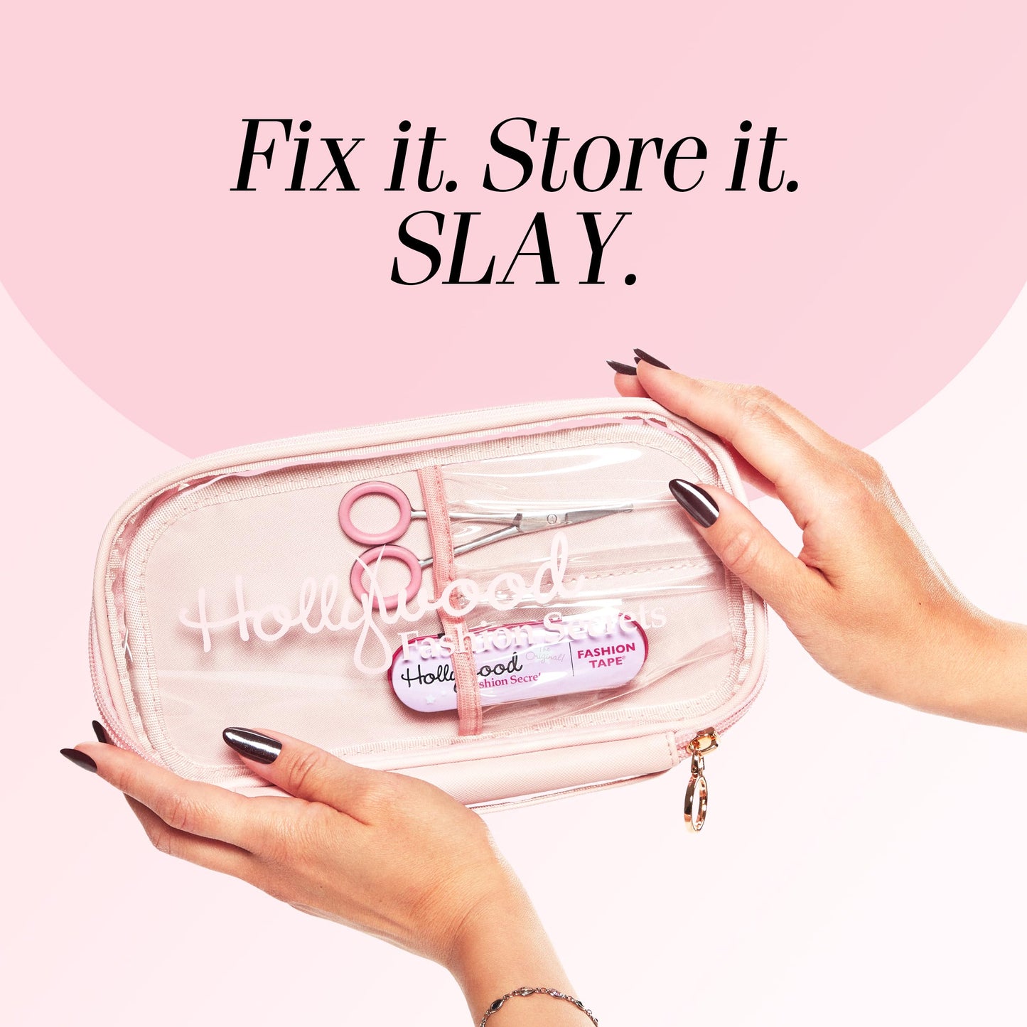 Hollywood Fashion Secrets - Bolsa de maquillaje transparente - Organizador de almacenamiento, pequeña bolsa de maquillaje de viaje, bolsa de cosméticos para mujeres con divisor
