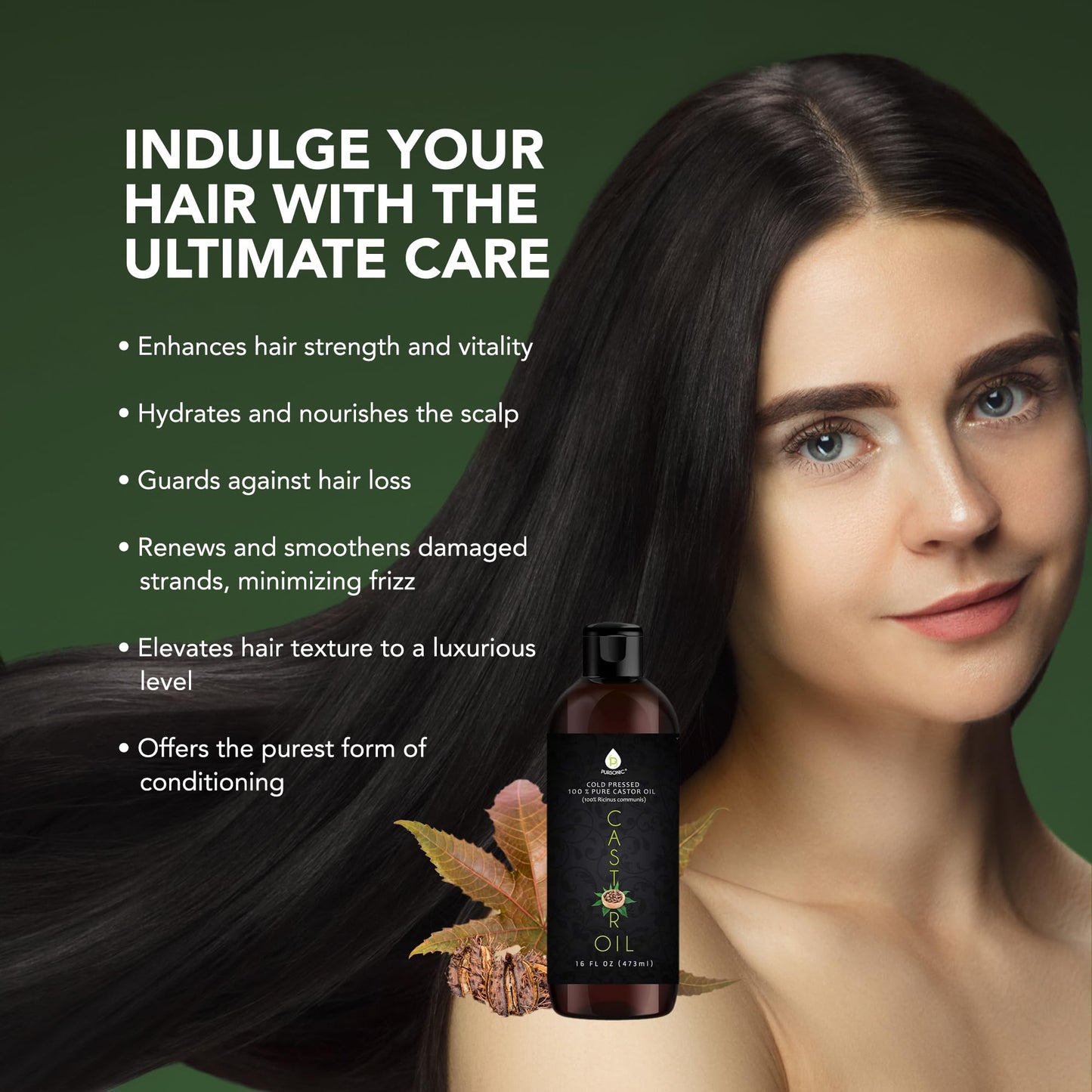 Aceite Orgánico de Ricino Puro 16 oz para Crecimiento Capilar y Piel Nutrida - Sin Hexano - Prensado en Frío - Cabello y Piel Seca Saludable.