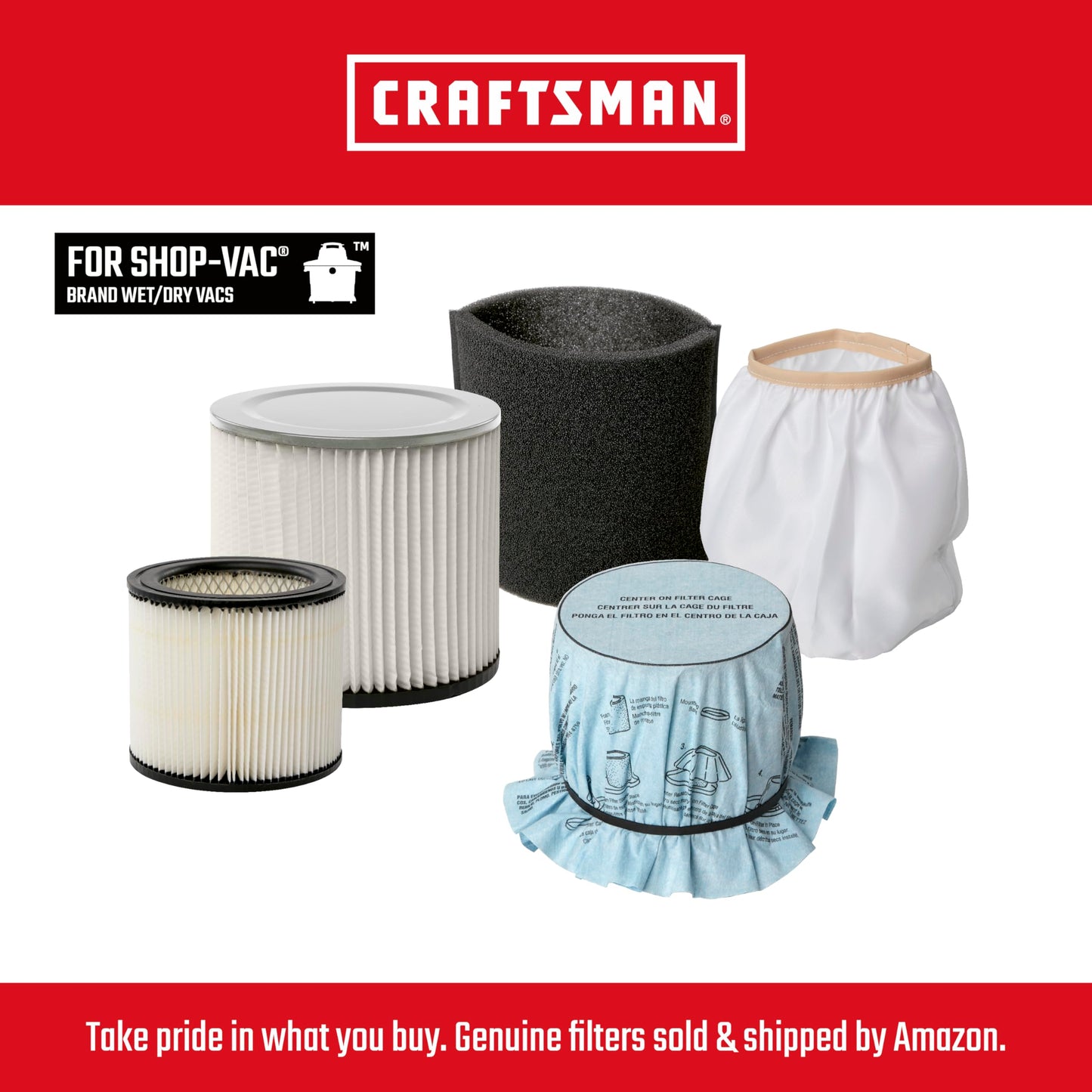 CRAFTSMAN CMXZVBE38765 - Filtro de aspiradora de repuesto para aspiradora de espuma y secado húmedo, lavable y reutilizable, filtro de aplicación húmeda para la mayoría de aspiradoras de tienda de