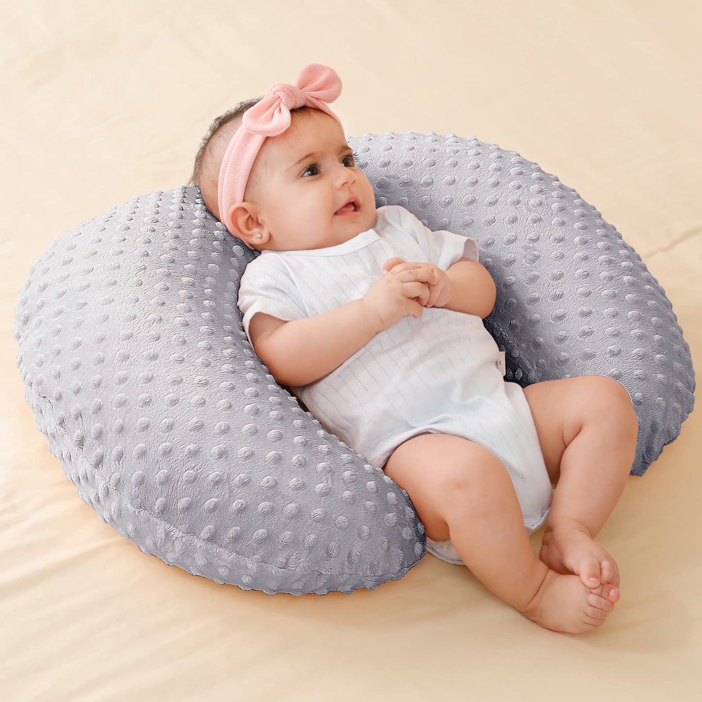 QUENESS Almohada y posicionador para lactancia, para alimentación con pecho y biberón, soporte para sentarse del bebé con cubierta ultra suave removible, soporte para tiempo boca abajo para bebés